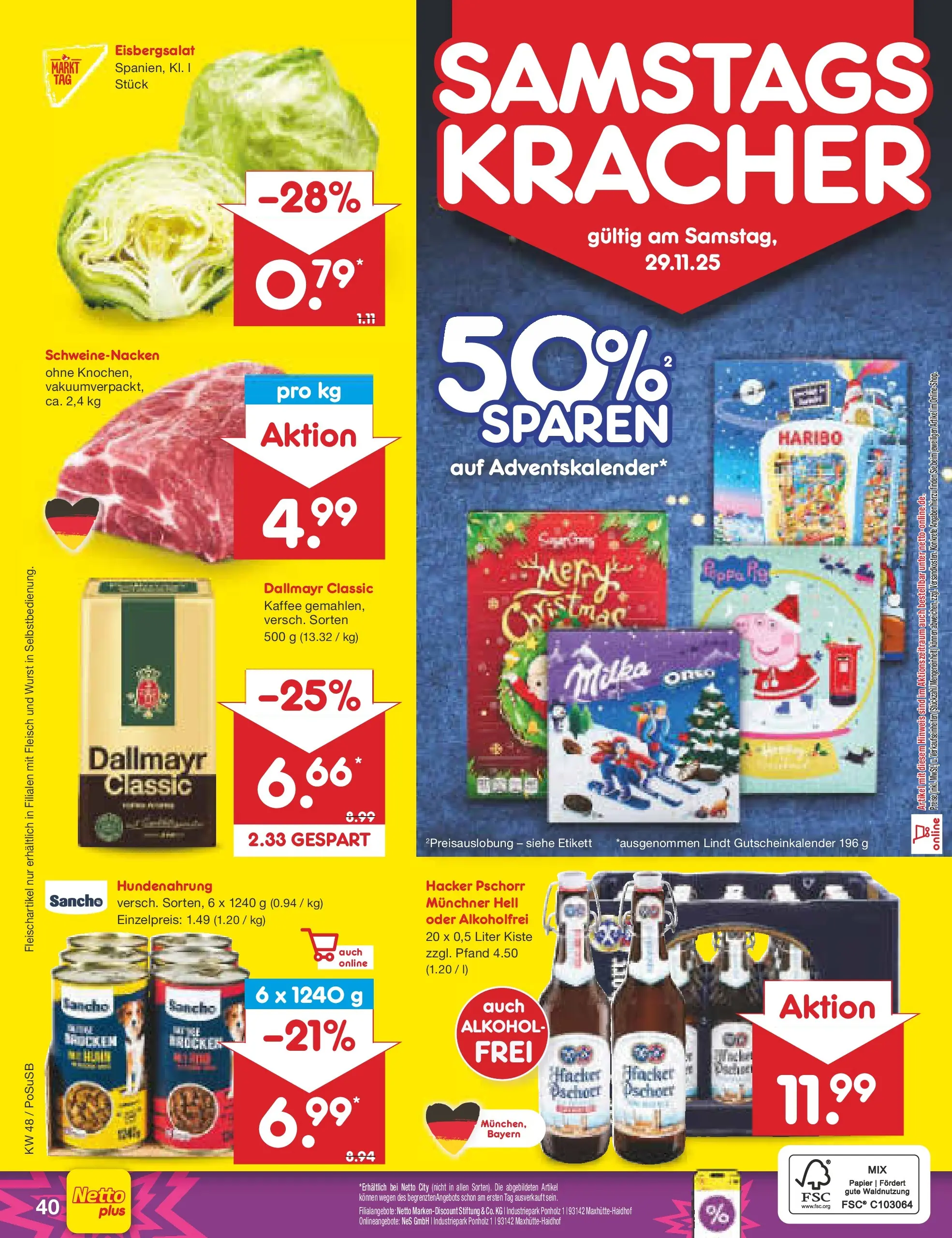 Netto Marken-Discount prospekt Regensburg	 (ab 24.11.2025) » Angebote | Seite: 48 | Produkte: Kaffee, Eisbergsalat, Milka, Fleisch
