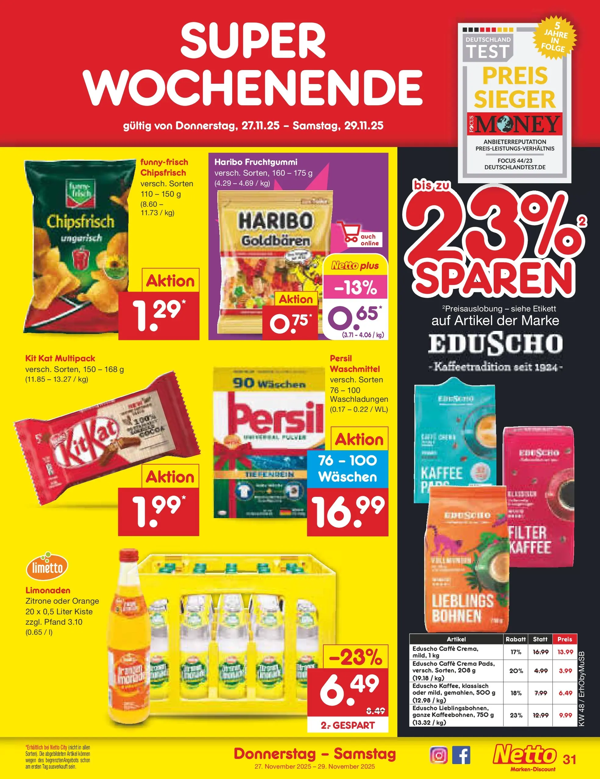 Netto Marken-Discount prospekt München	 (ab 23.11.2025) » Angebote | Seite: 39 | Produkte: Kaffee, Waschmittel, Zitrone, Persil