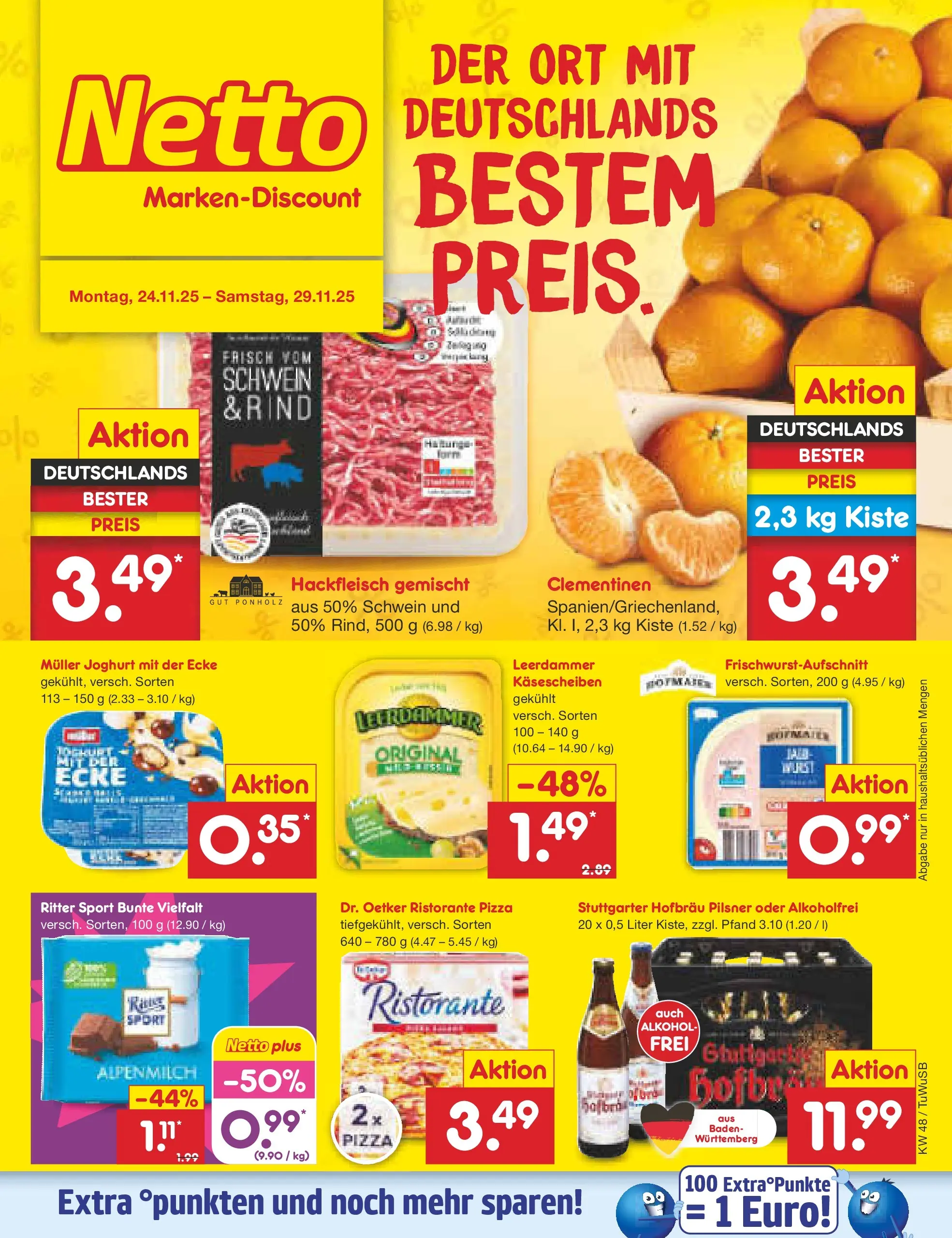Netto Marken-Discount prospekt Calw-Stammheim	 (ab 24.11.2025) » Angebote | Seite: 1 | Produkte: Ristorante, Joghurt, Ritter sport, Hackfleisch