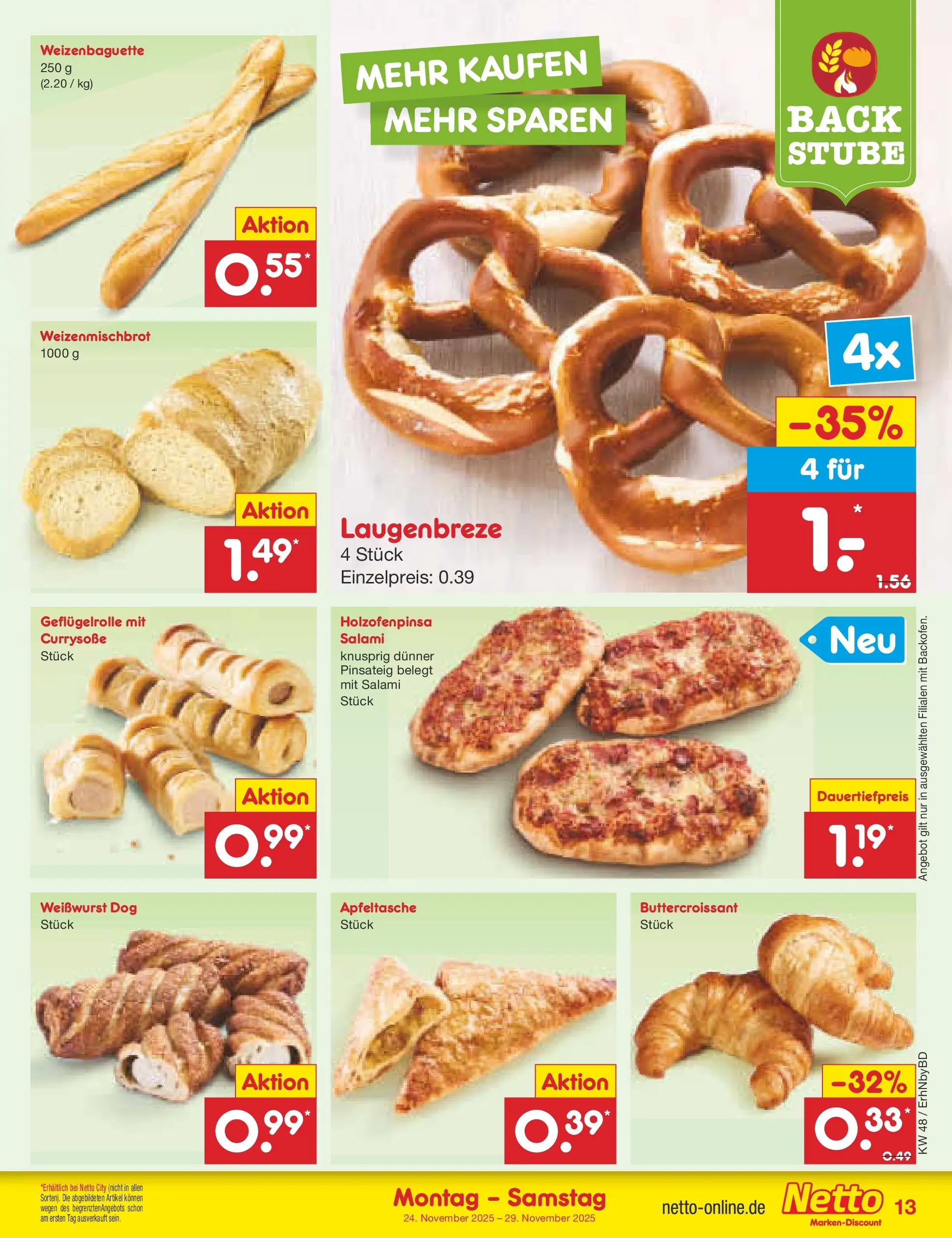 Netto Marken-Discount prospekt Ergolding	 (ab 24.11.2025) » Angebote | Seite: 13 | Produkte: Weißwurst, Salami