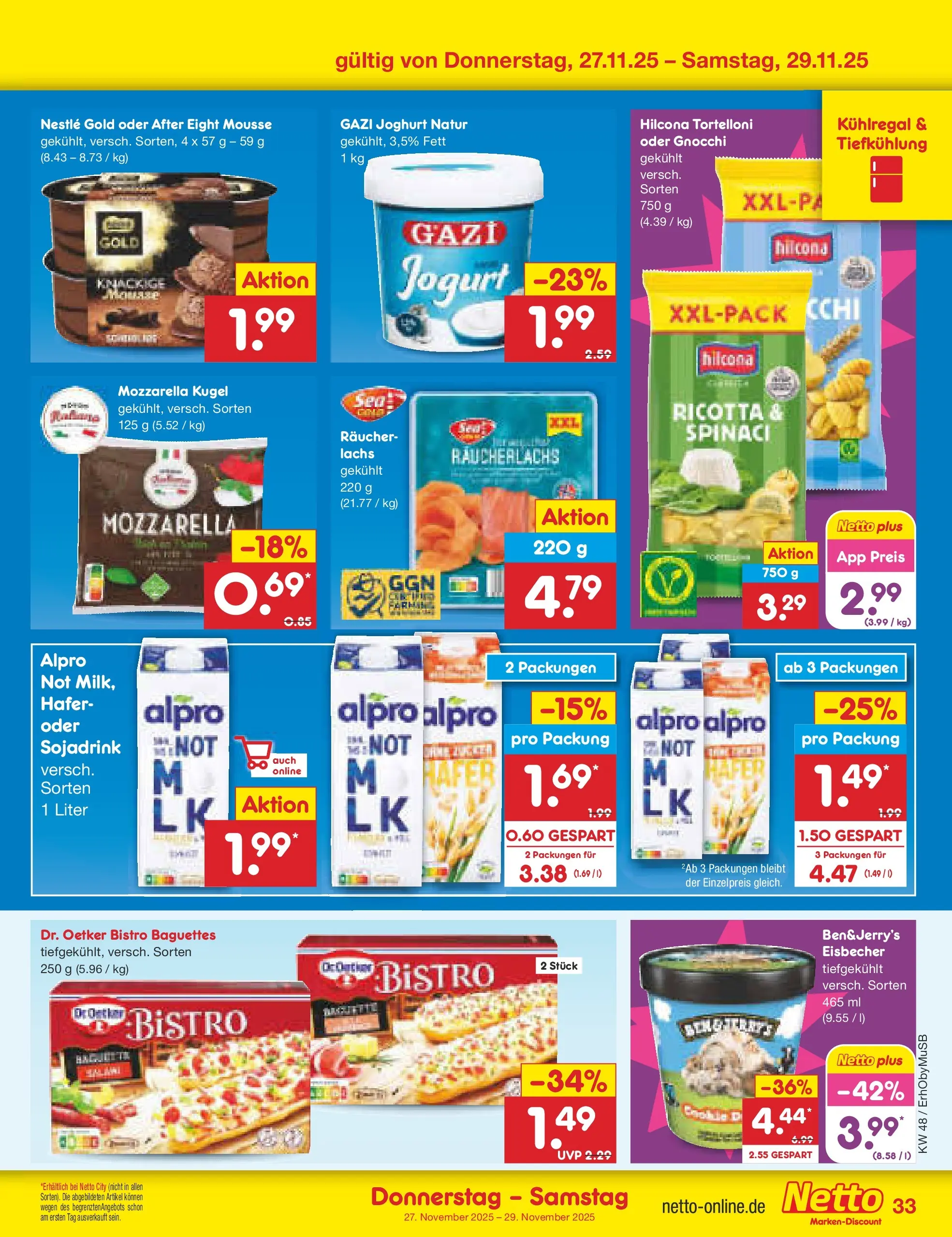 Netto Marken-Discount prospekt München	 (ab 23.11.2025) » Angebote | Seite: 41 | Produkte: Joghurt, Mozzarella, Räucherlachs, Alpro
