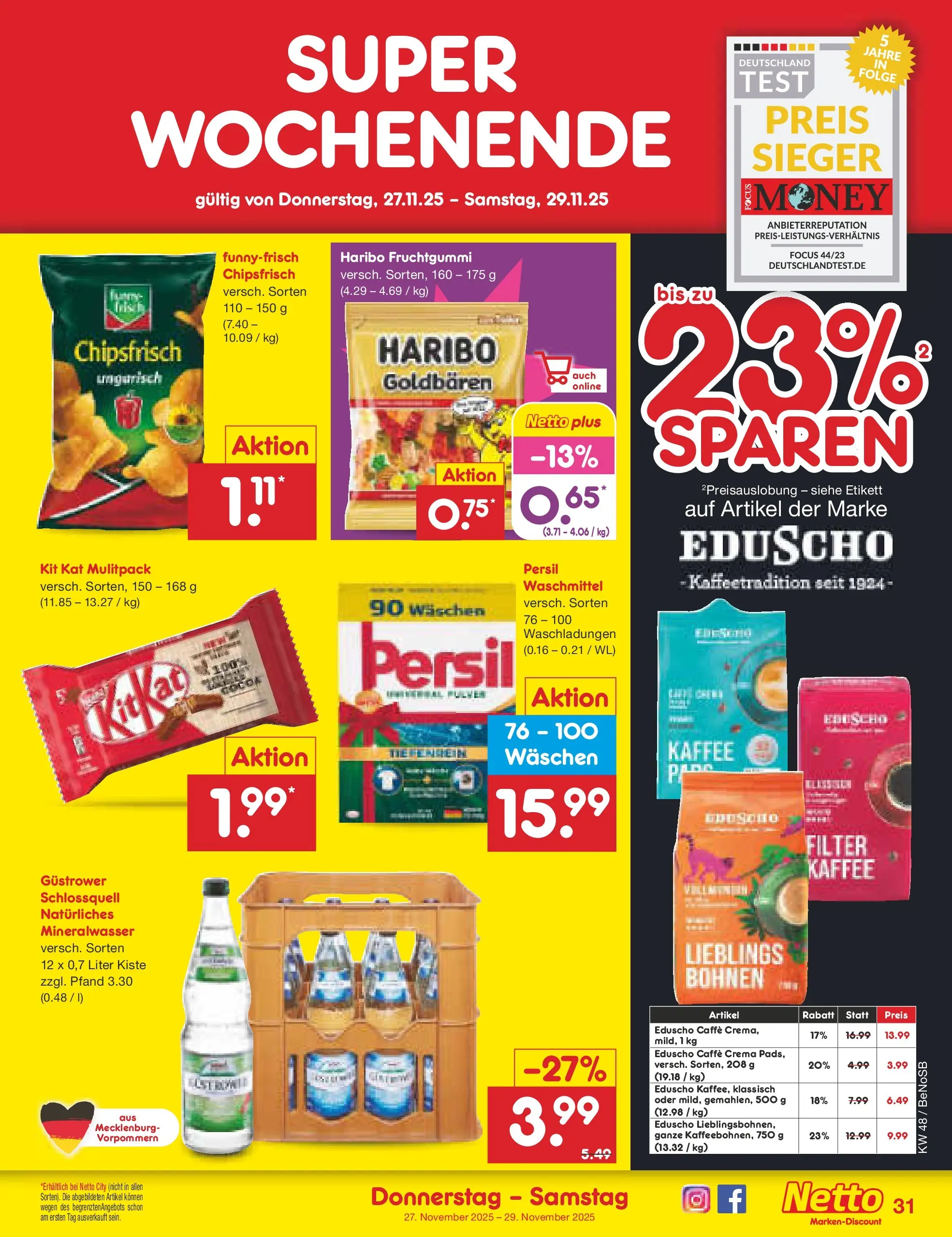 Netto Marken-Discount prospekt Bergen Auf Rügen	 (ab 24.11.2025) » Angebote | Seite: 39 | Produkte: Kaffee, Waschmittel, Eduscho, Persil