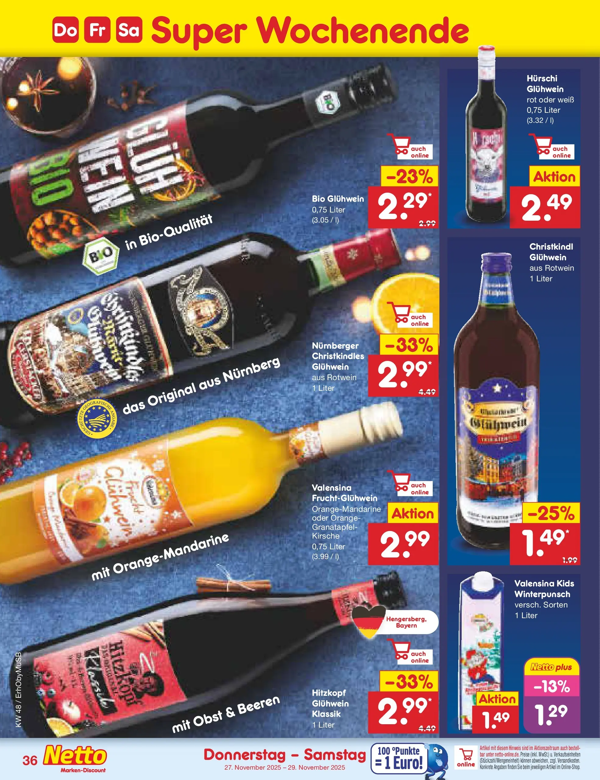 Netto Marken-Discount prospekt München	 (ab 23.11.2025) » Angebote | Seite: 44 | Produkte: Granatapfel, Rotwein, Valensina, Obst
