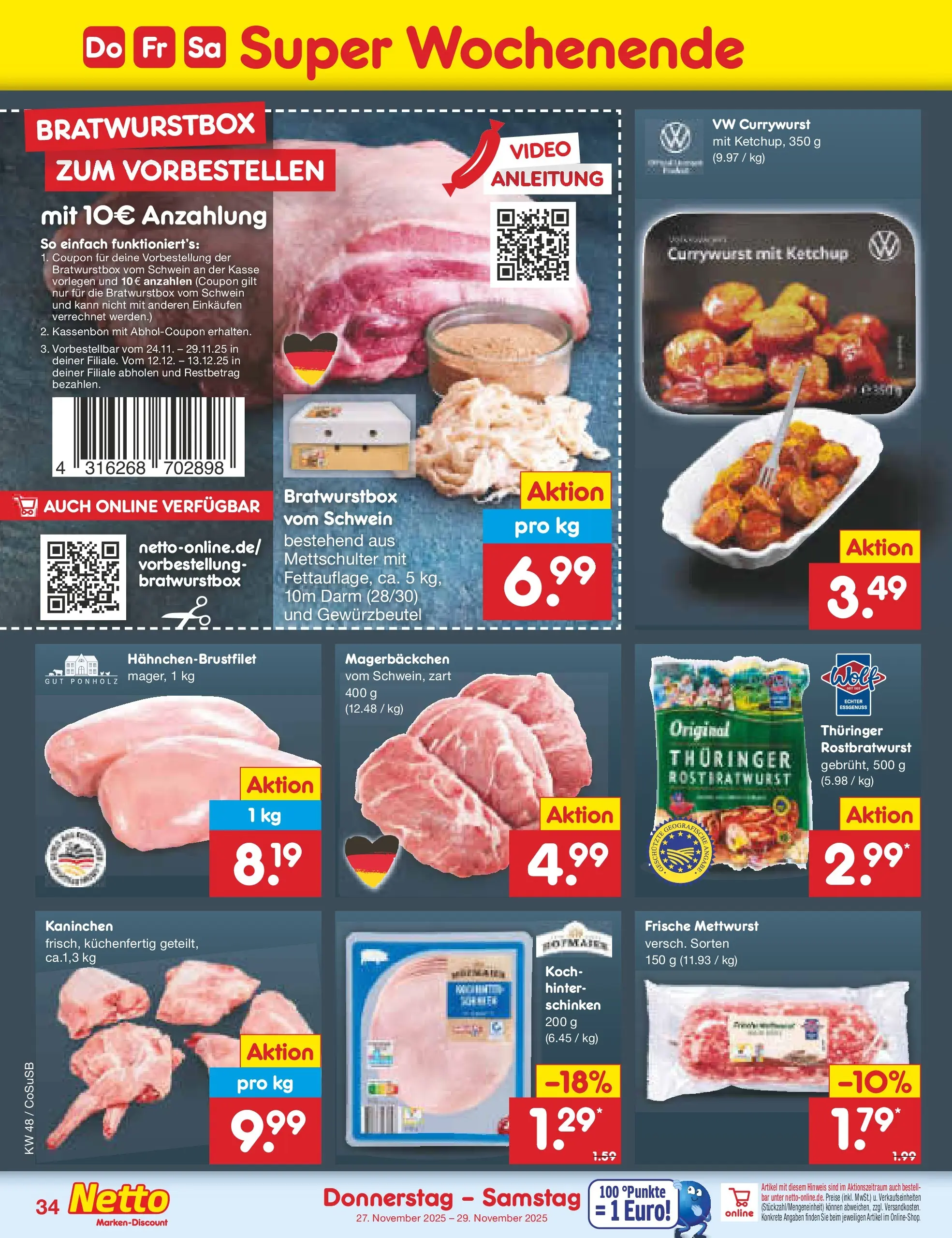 Netto Marken-Discount prospekt Bitterfeld-Wolfen	 (ab 24.11.2025) » Angebote | Seite: 42 | Produkte: Kaninchen, Schinken, Ketchup, Video