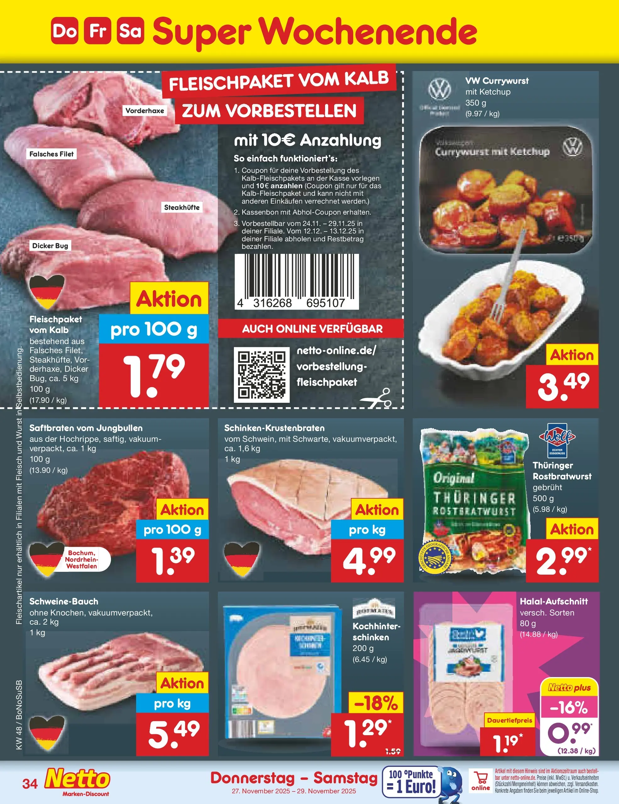 Netto Marken-Discount prospekt Herne	 (ab 24.11.2025) » Angebote | Seite: 40 | Produkte: Schweinebauch, Wurst, Schinken, Fleisch