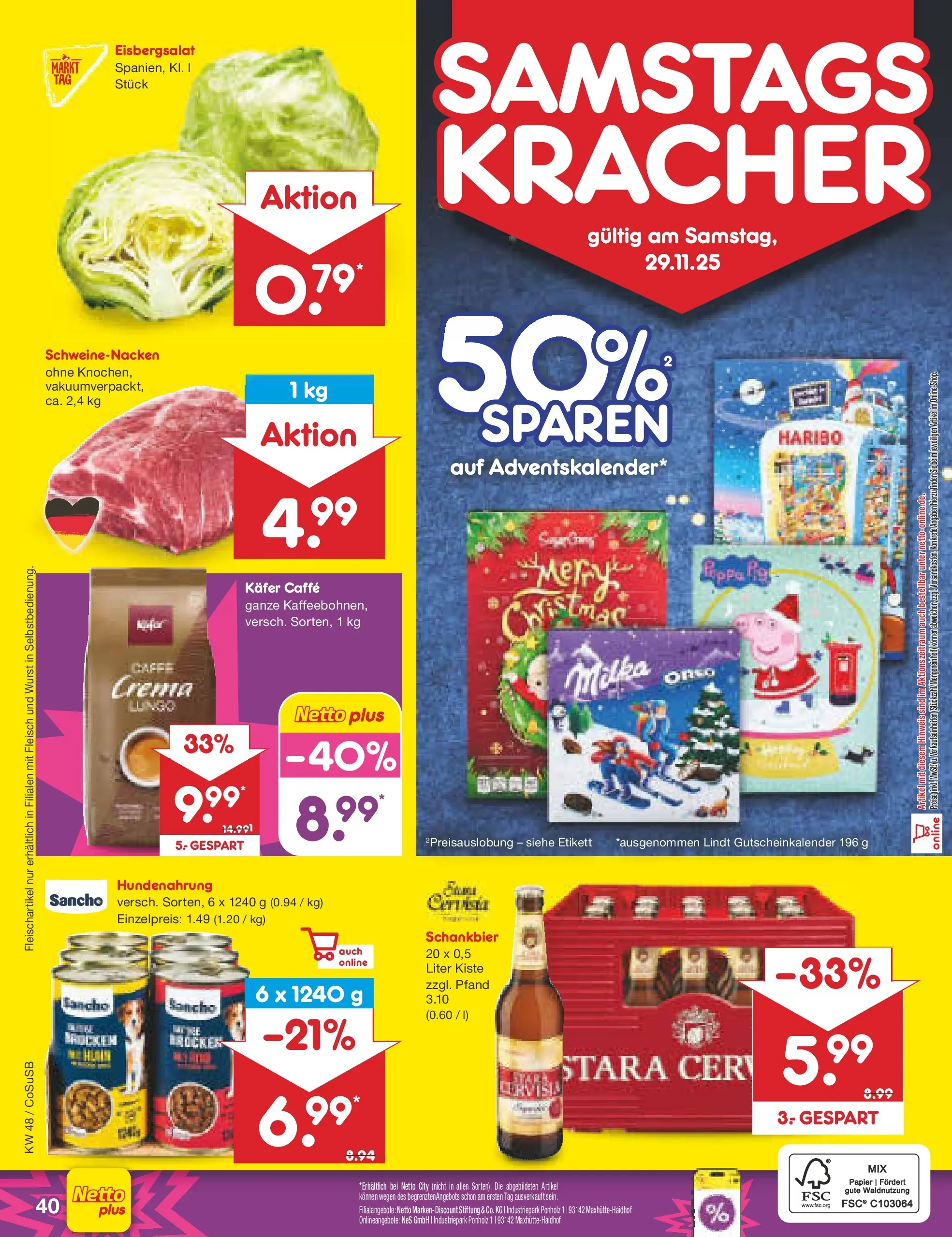 Netto Marken-Discount prospekt Bitterfeld-Wolfen	 (ab 24.11.2025) » Angebote | Seite: 48 | Produkte: Schweinenacken, Eisbergsalat, Lindt, Fleisch