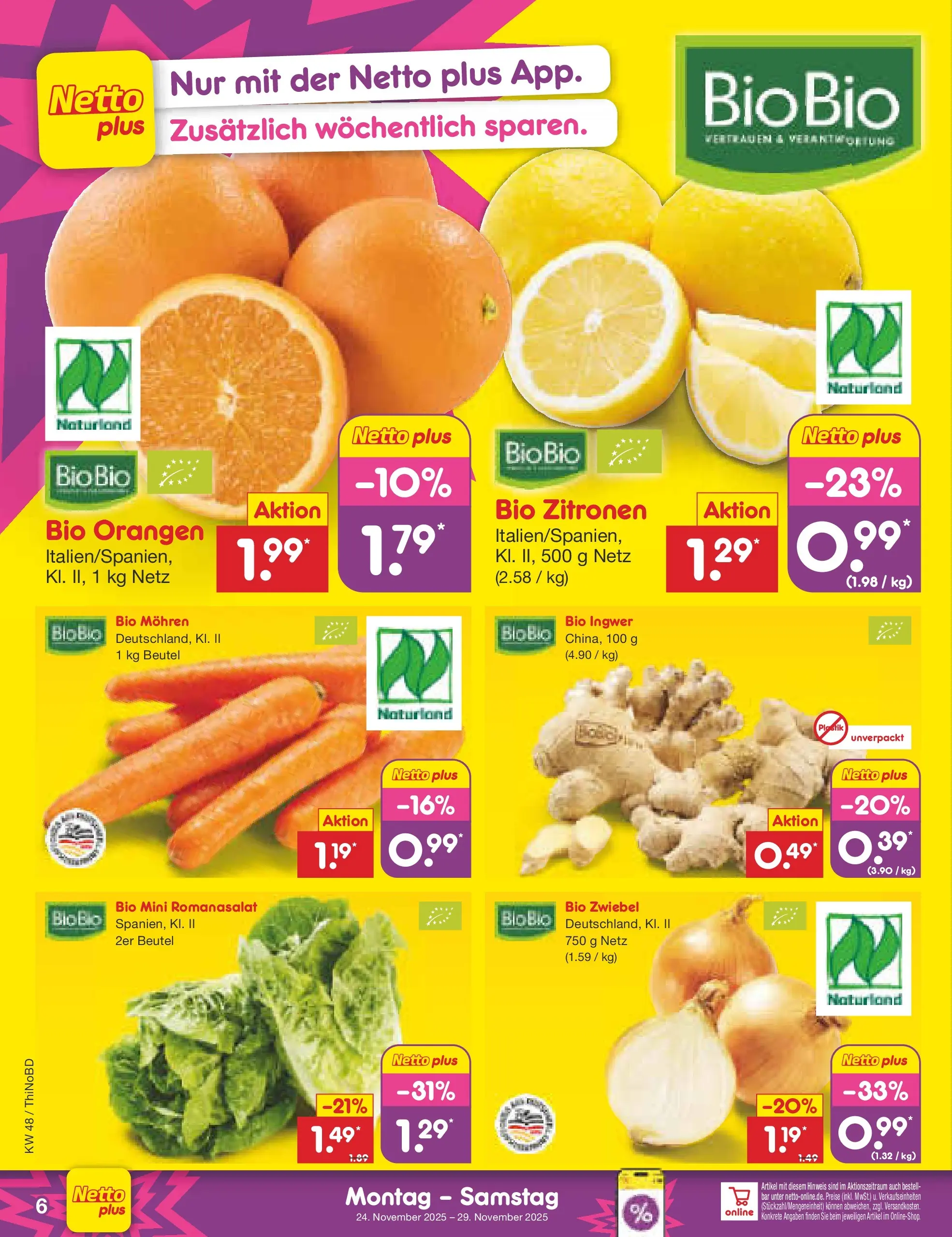 Netto Marken-Discount prospekt Herzberg	 (ab 24.11.2025) » Angebote | Seite: 6 | Produkte: Orangen, Mohren, Zitronen