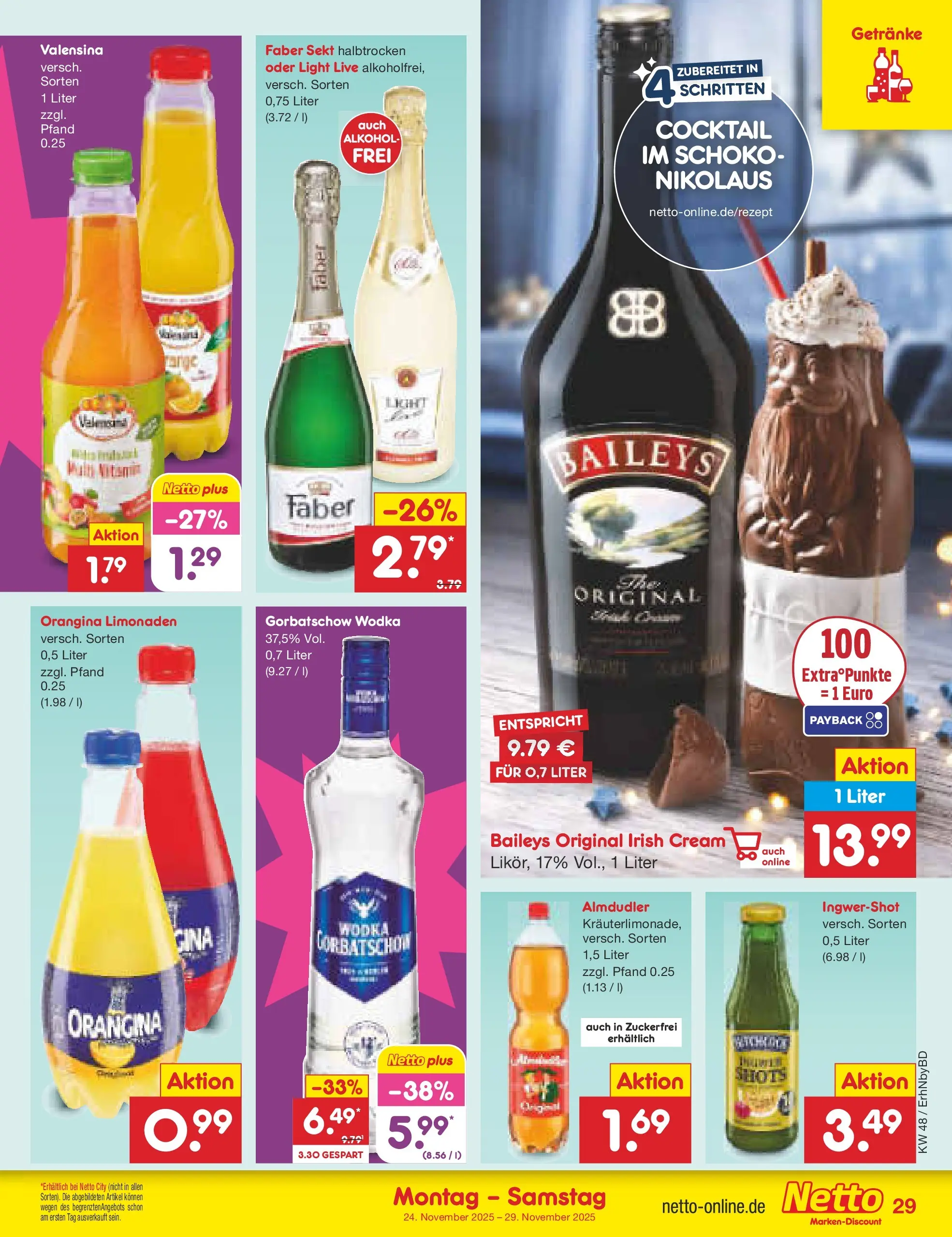 Netto Marken-Discount prospekt Ergolding	 (ab 24.11.2025) » Angebote | Seite: 35 | Produkte: Sekt, Valensina, Baileys, Wodka