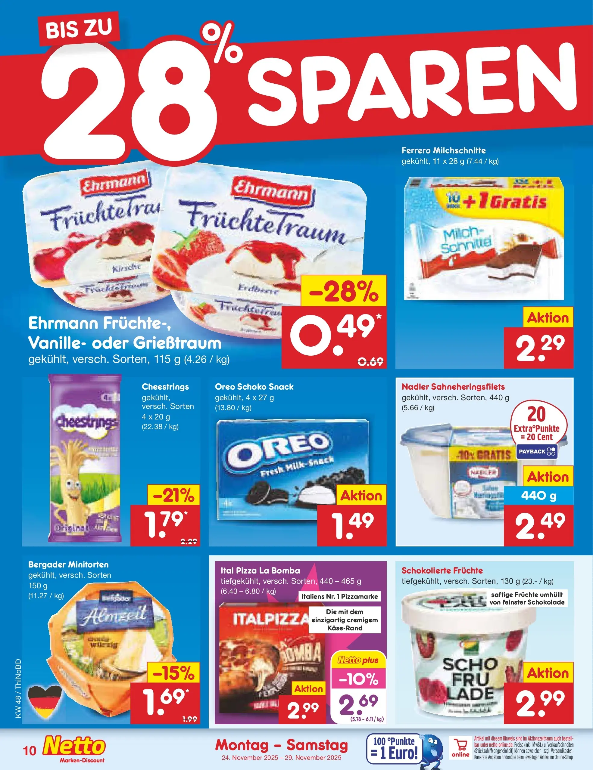 Netto Marken-Discount prospekt Herzberg	 (ab 24.11.2025) » Angebote | Seite: 10 | Produkte: Milch, Schokolade, Pizza, Ferrero milchschnitte