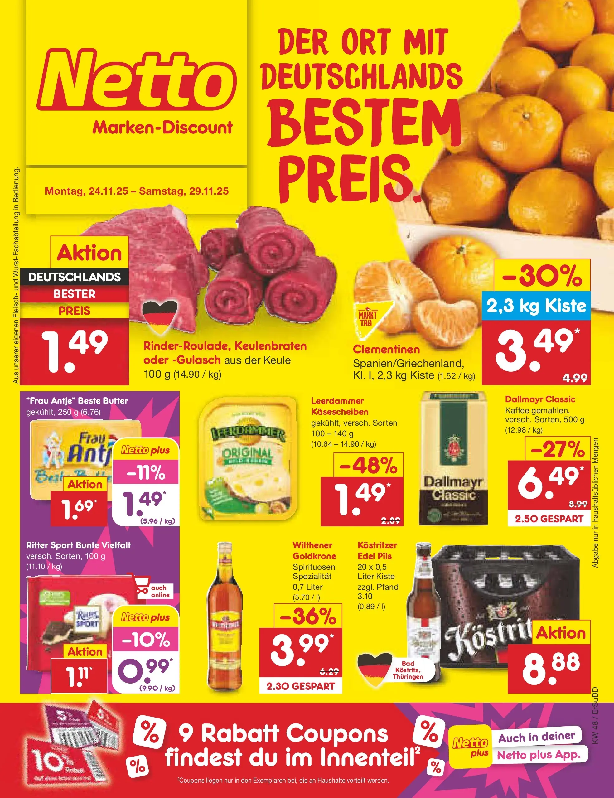 Netto Marken-Discount prospekt Jena-Lobeda	 (ab 24.11.2025) » Angebote | Seite: 1 | Produkte: Kaffee, Ritter sport, Pils, Leerdammer