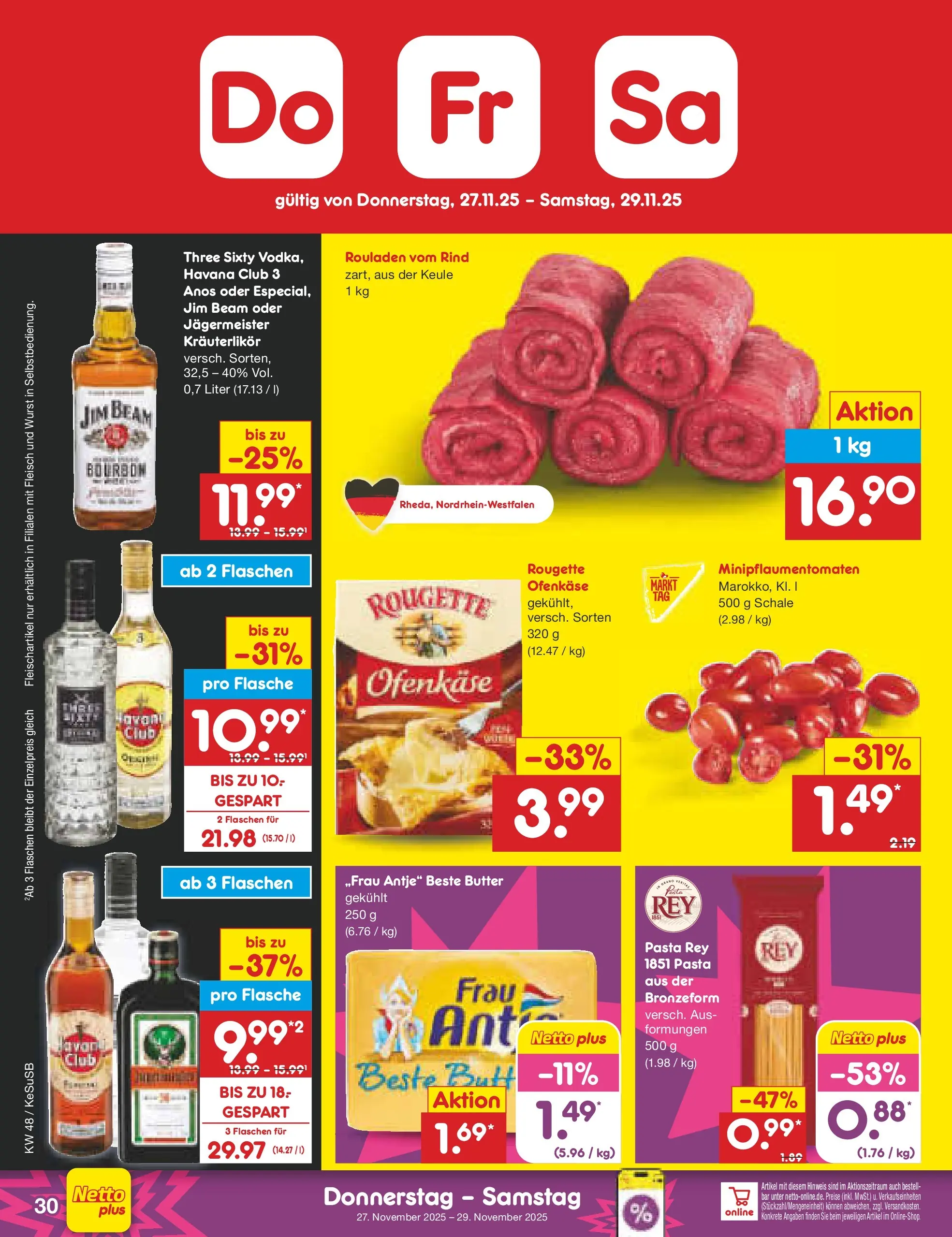 Netto Marken-Discount prospekt Kruft	 (ab 23.11.2025) » Angebote | Seite: 36 | Produkte: Jim beam, Pasta, Bourbon, Fleisch