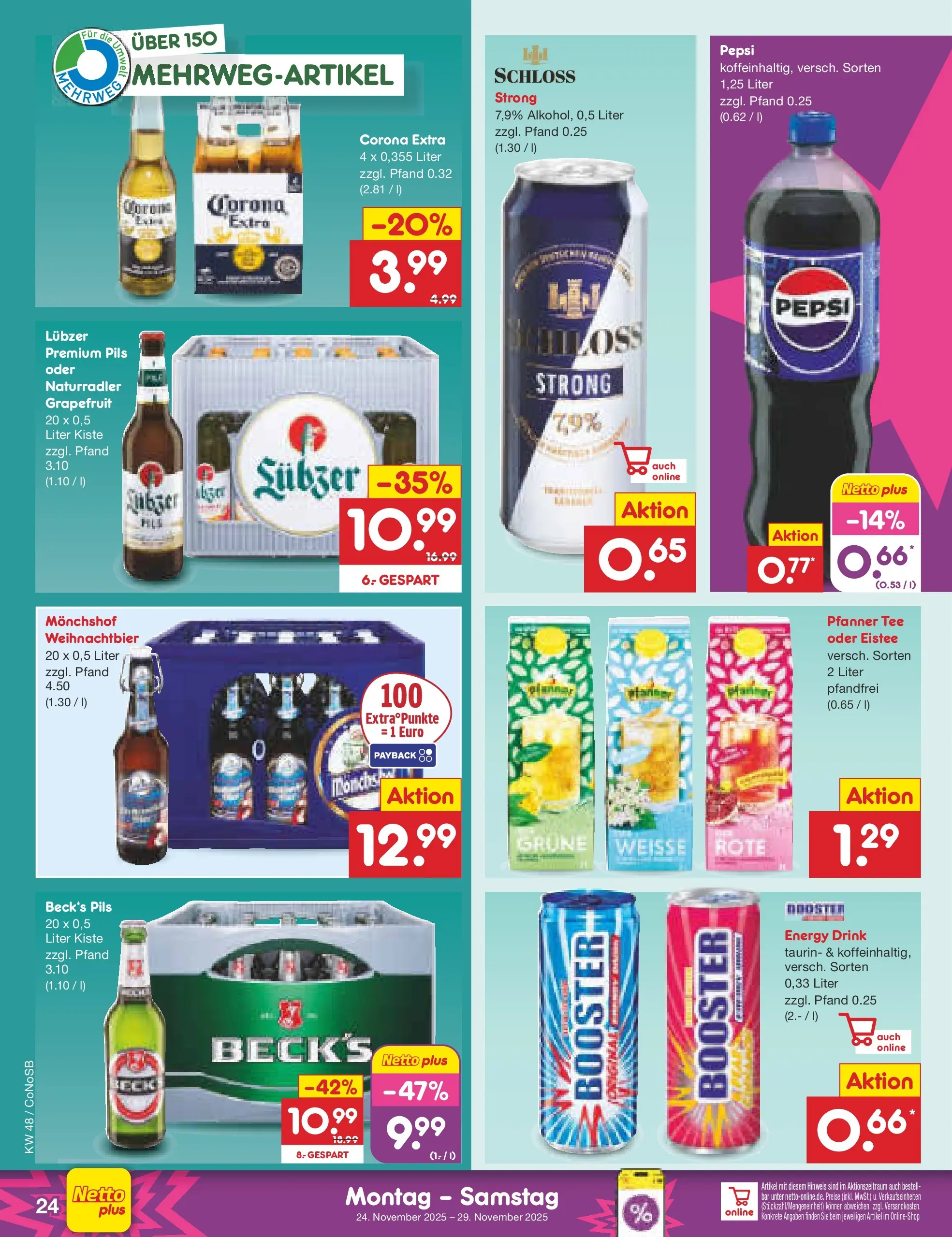 Netto Marken-Discount prospekt Kloster Lehnin	 (ab 24.11.2025) » Angebote | Seite: 30 | Produkte: Monchshof, Energy, Tee, Lubzer
