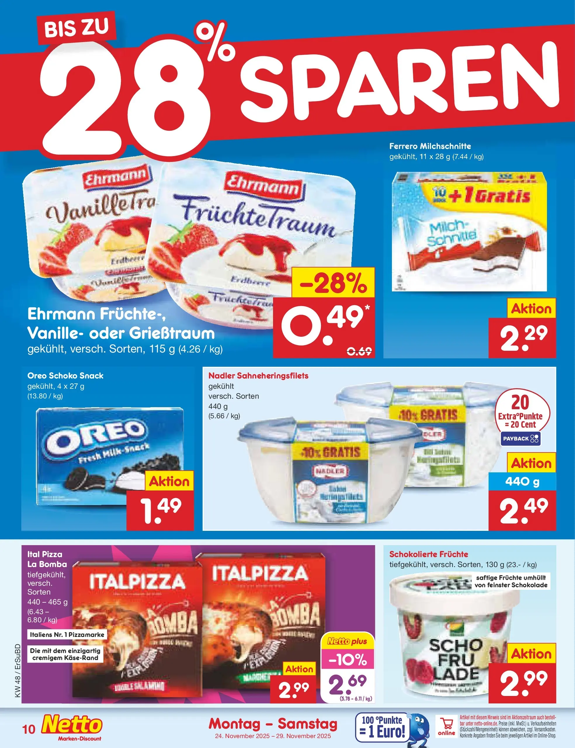 Netto Marken-Discount prospekt Jena-Lobeda	 (ab 24.11.2025) » Angebote | Seite: 10 | Produkte: Milch, Schokolade, Pizza, Ferrero milchschnitte