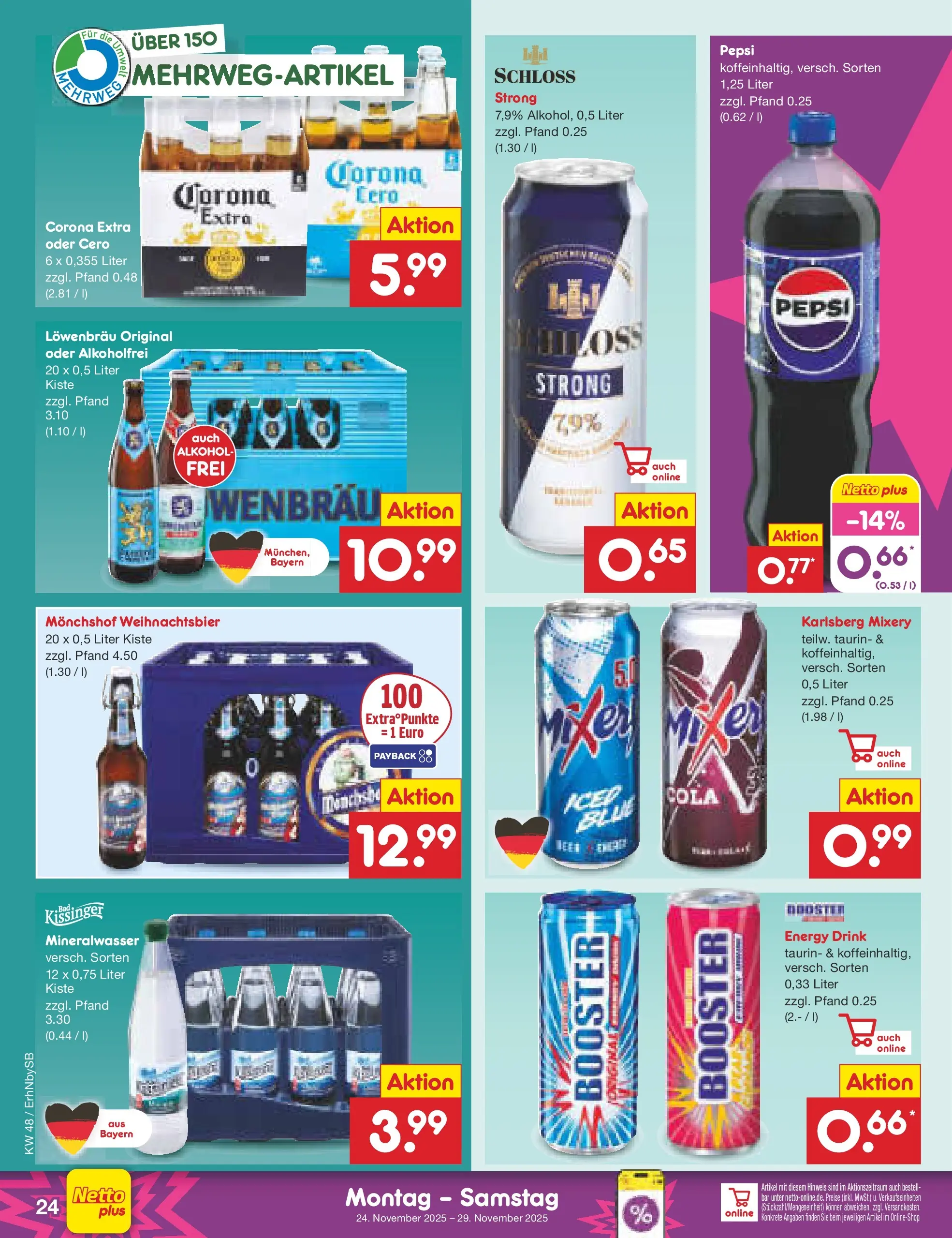 Netto Marken-Discount prospekt Metten	 (ab 24.11.2025) » Angebote | Seite: 30 | Produkte: Monchshof, Energy, Mineralwasser, Mixery
