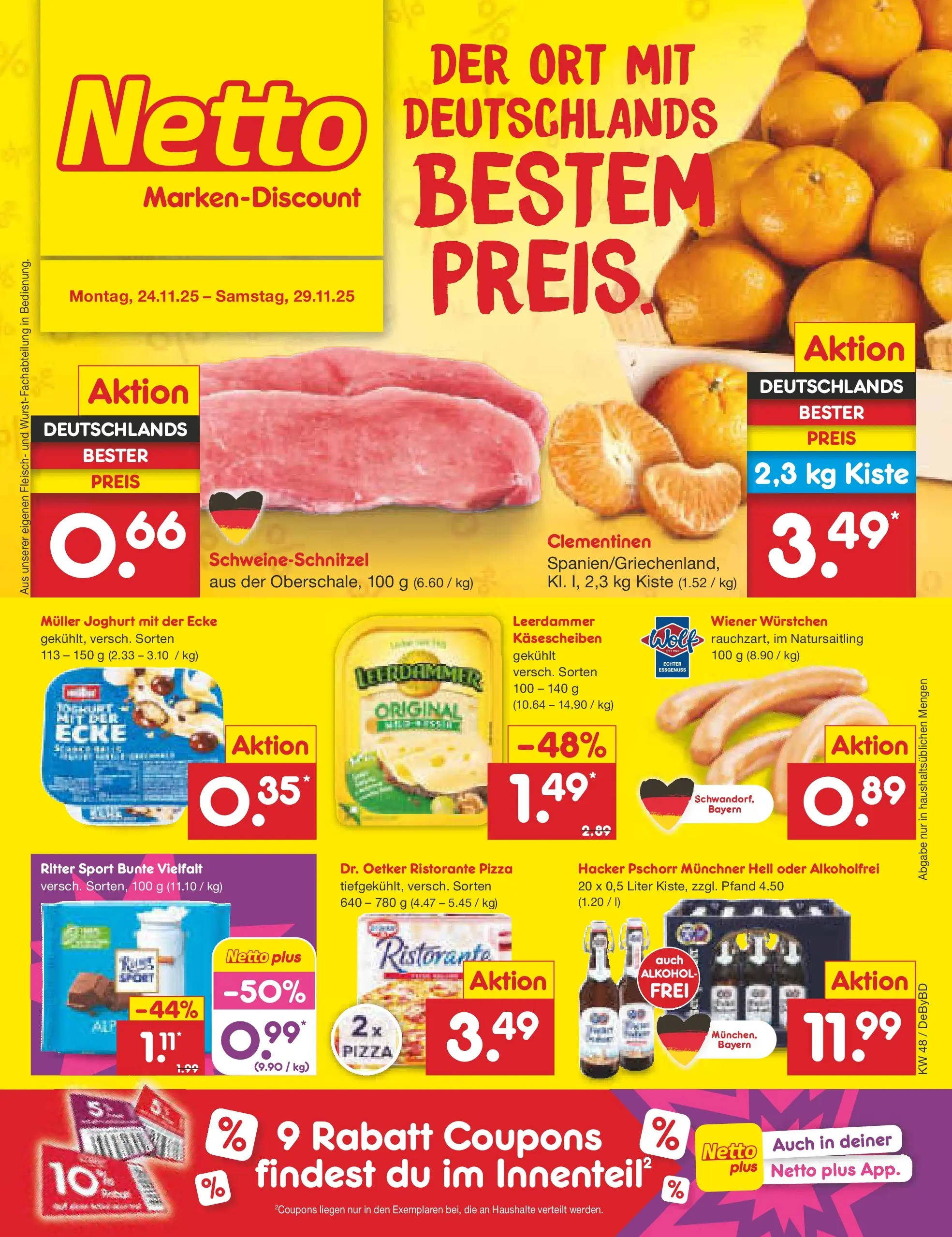 Netto Marken-Discount prospekt Buttenwiesen	 (ab 24.11.2025) » Angebote | Seite: 1 | Produkte: Ristorante, Ritter sport, Leerdammer, Fleisch