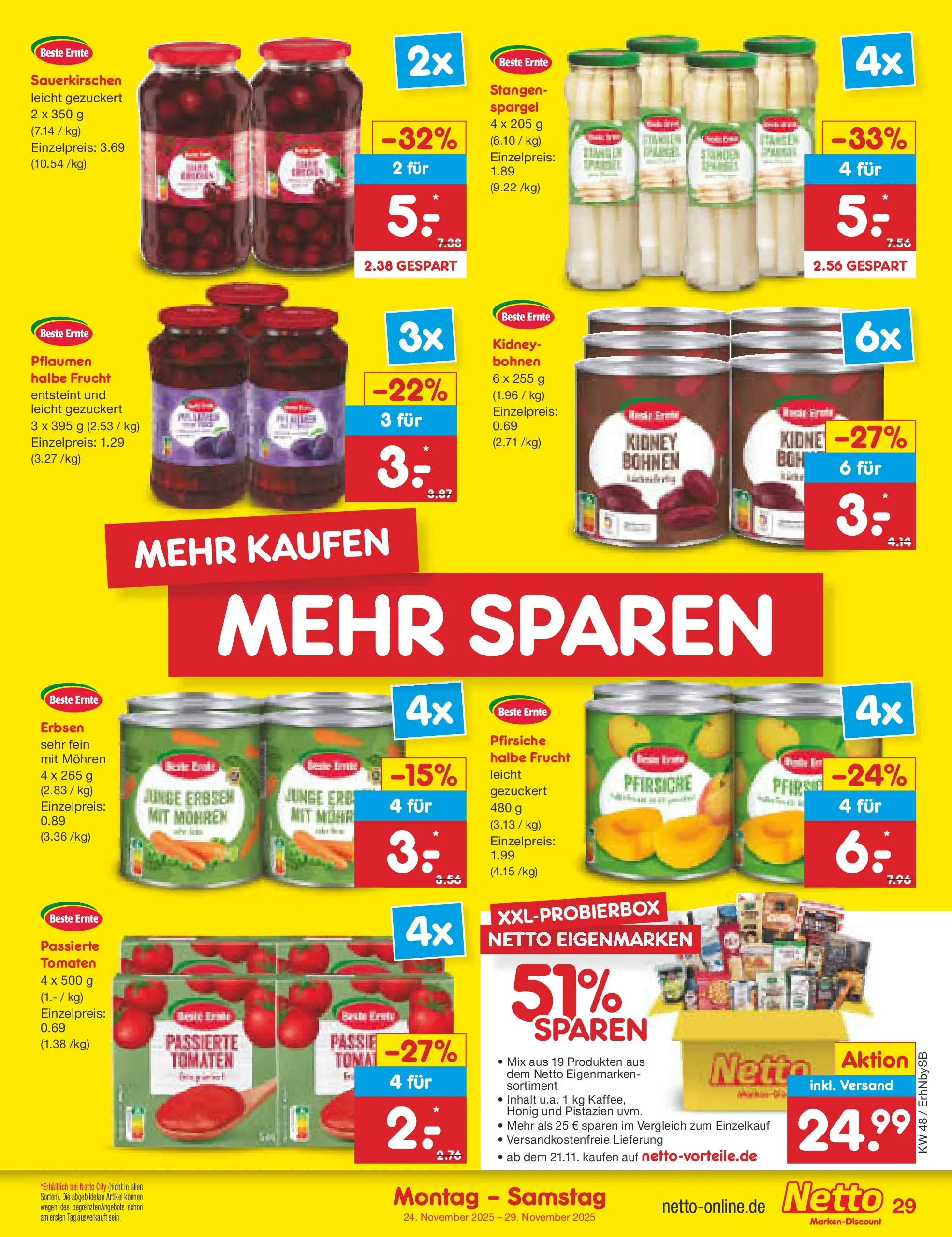 Netto Marken-Discount prospekt Metten	 (ab 24.11.2025) » Angebote | Seite: 35 | Produkte: Tomaten, Spargel, Mohren, Erbsen