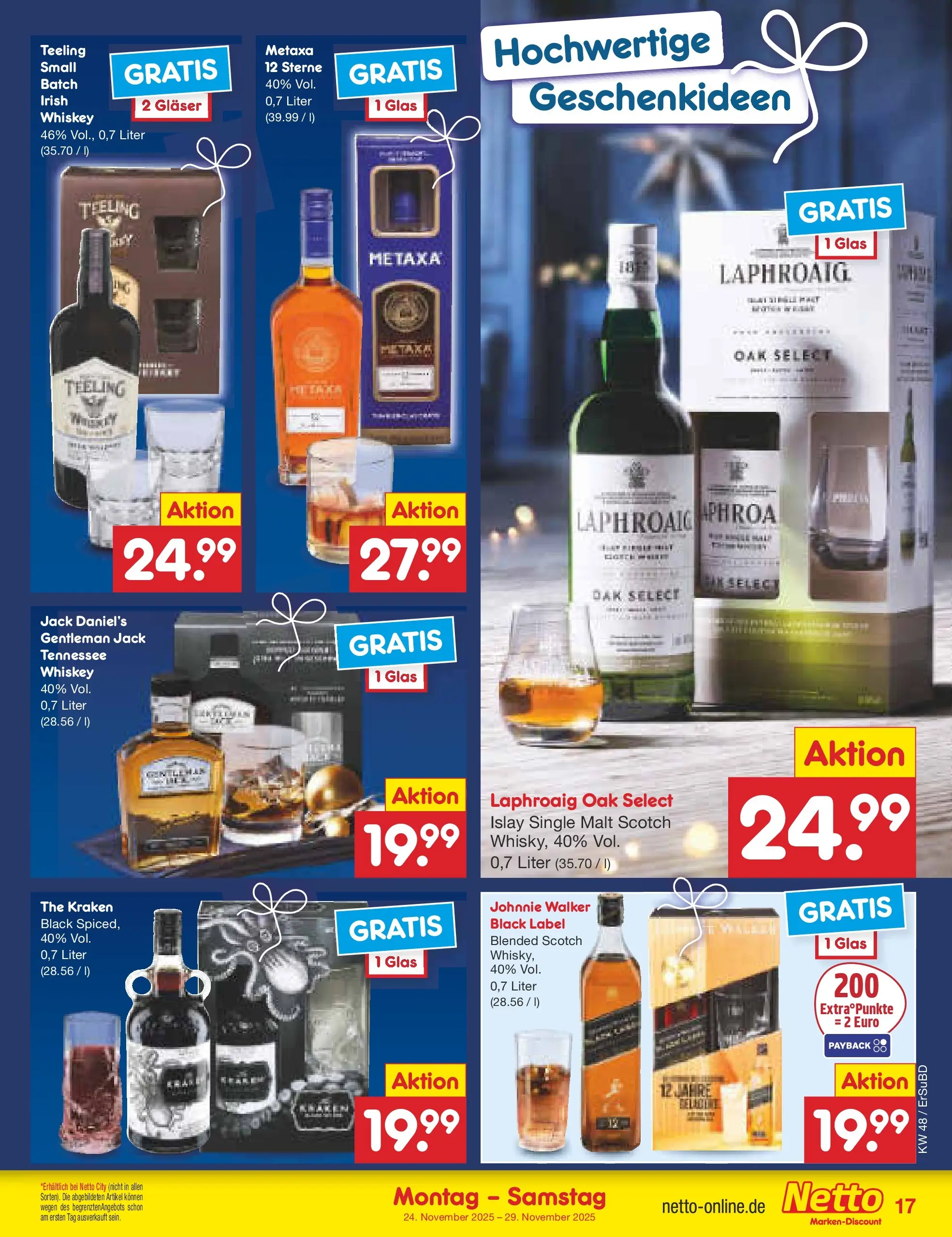 Netto Marken-Discount prospekt Jena-Lobeda	 (ab 24.11.2025) » Angebote | Seite: 17 | Produkte: Jack Daniel's, Metaxa, Whiskey, Johnnie walker