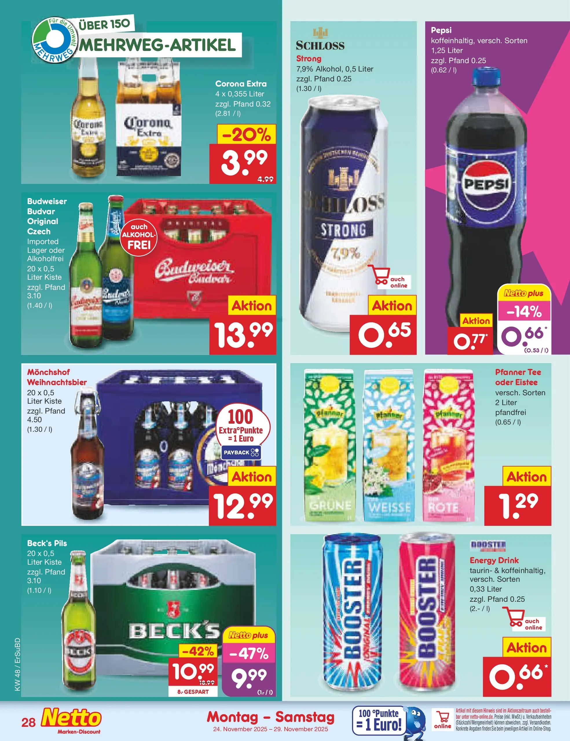 Netto Marken-Discount prospekt Jena-Lobeda	 (ab 24.11.2025) » Angebote | Seite: 34 | Produkte: Energy, Pils, Pepsi, Budweiser