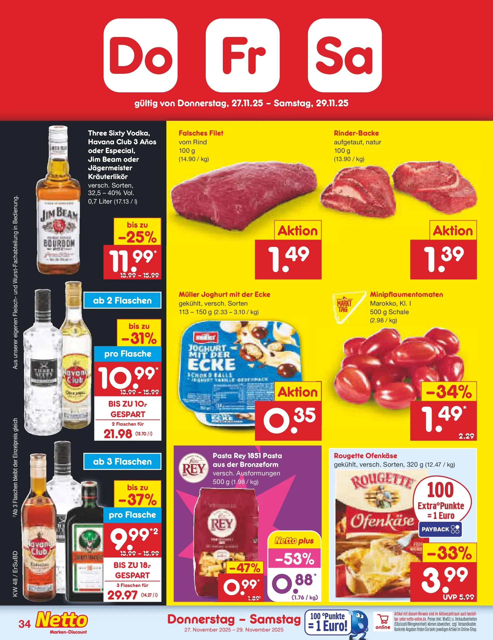 Netto Marken-Discount prospekt Jena-Lobeda	 (ab 24.11.2025) » Angebote | Seite: 42 | Produkte: Havana club, Jim beam, Rougette ofenkase, Fleisch