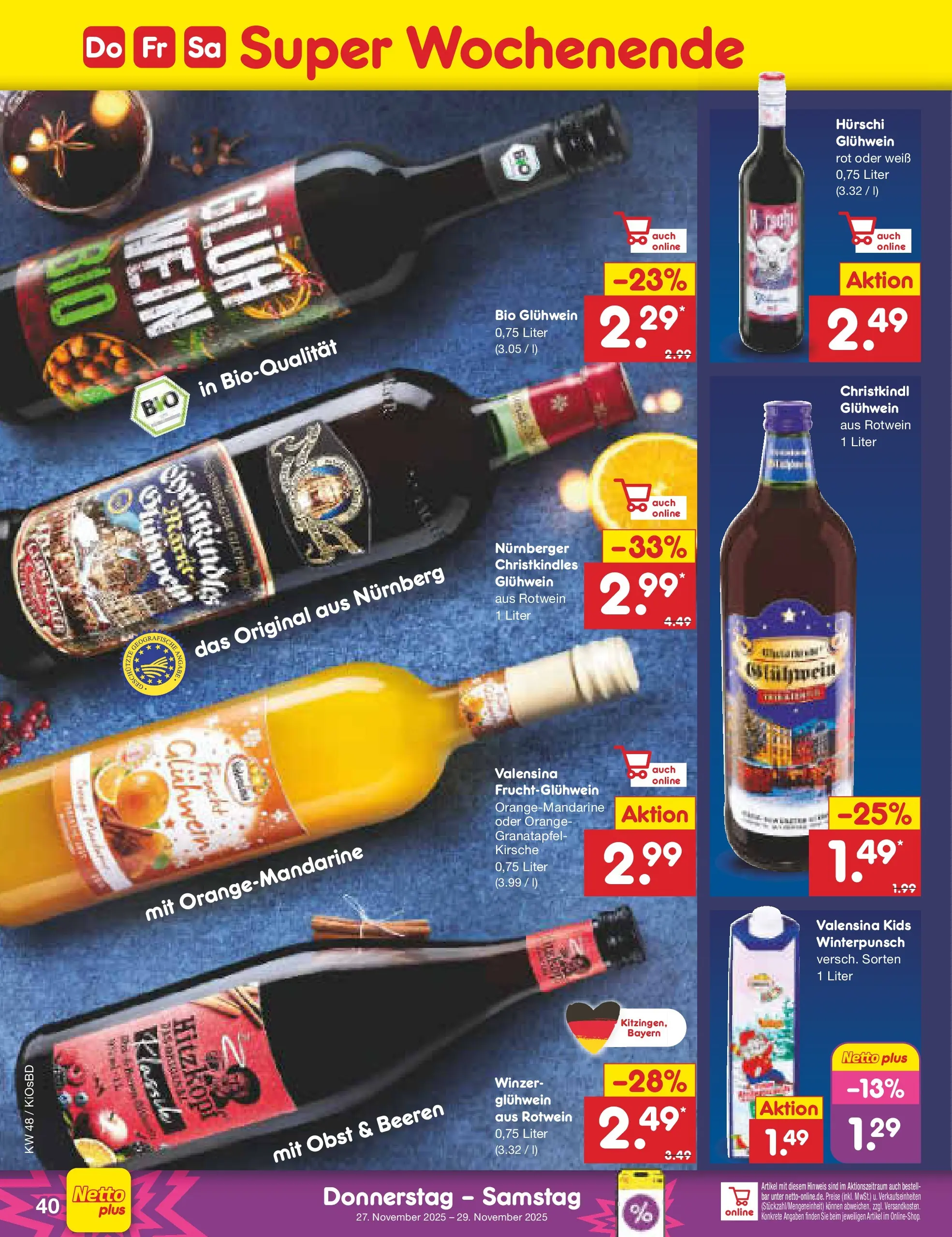 Netto Marken-Discount prospekt Mistelbach	 (ab 24.11.2025) » Angebote | Seite: 48 | Produkte: Granatapfel, Rotwein, Valensina, Obst