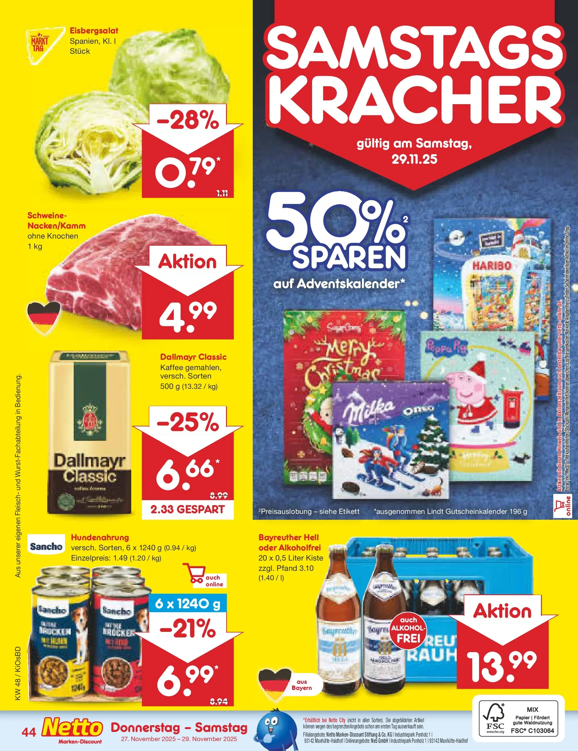 Netto Marken-Discount prospekt Mistelbach	 (ab 24.11.2025) » Angebote | Seite: 52 | Produkte: Bayreuther hell, Kaffee, Eisbergsalat, Fleisch