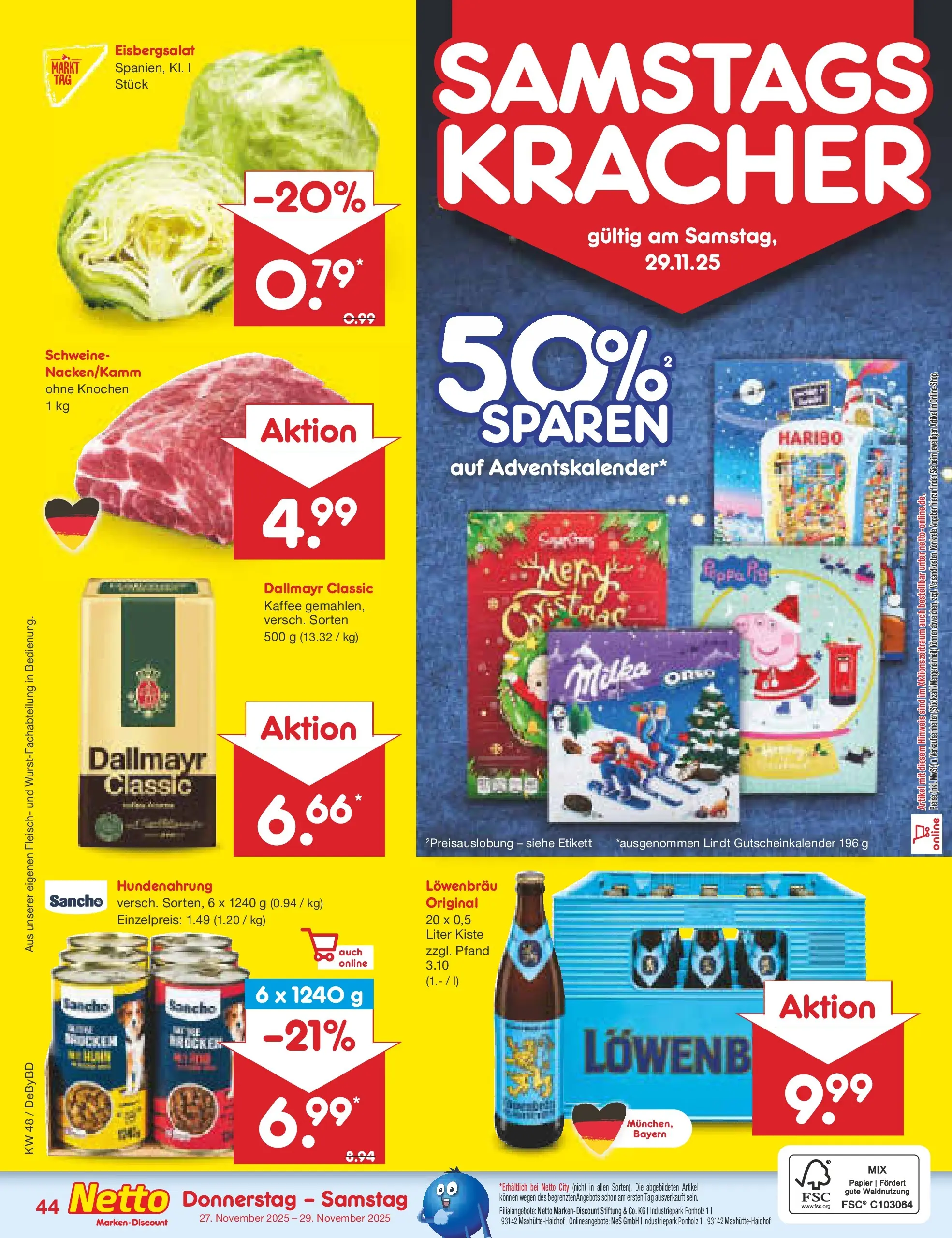 Netto Marken-Discount prospekt Buttenwiesen	 (ab 24.11.2025) » Angebote | Seite: 49 | Produkte: Eisbergsalat, Milka, Dallmayr, Lindt