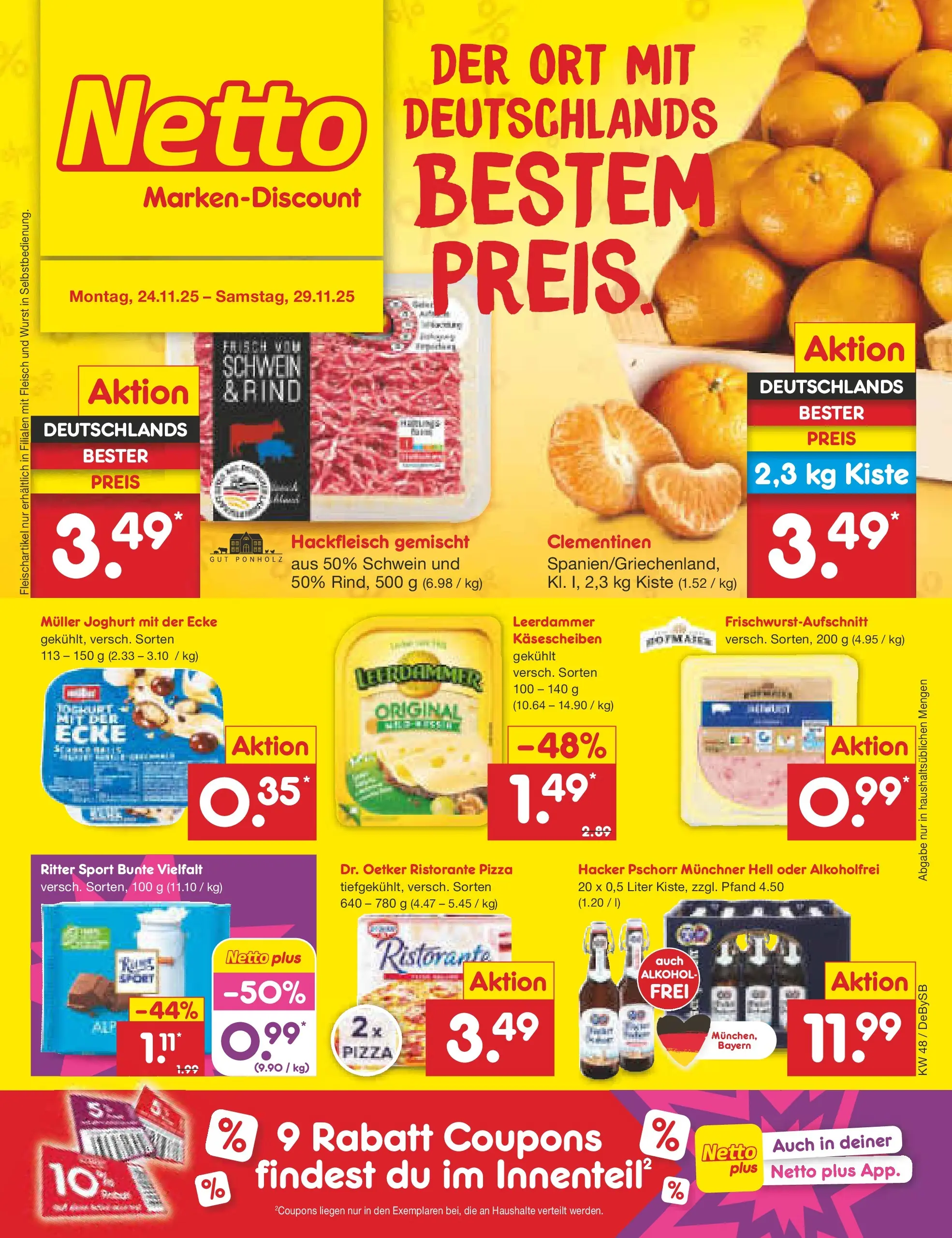 Netto Marken-Discount prospekt Thierhaupten	 (ab 24.11.2025) » Angebote | Seite: 1 | Produkte: Joghurt, Leerdammer, Wurst, Pizza