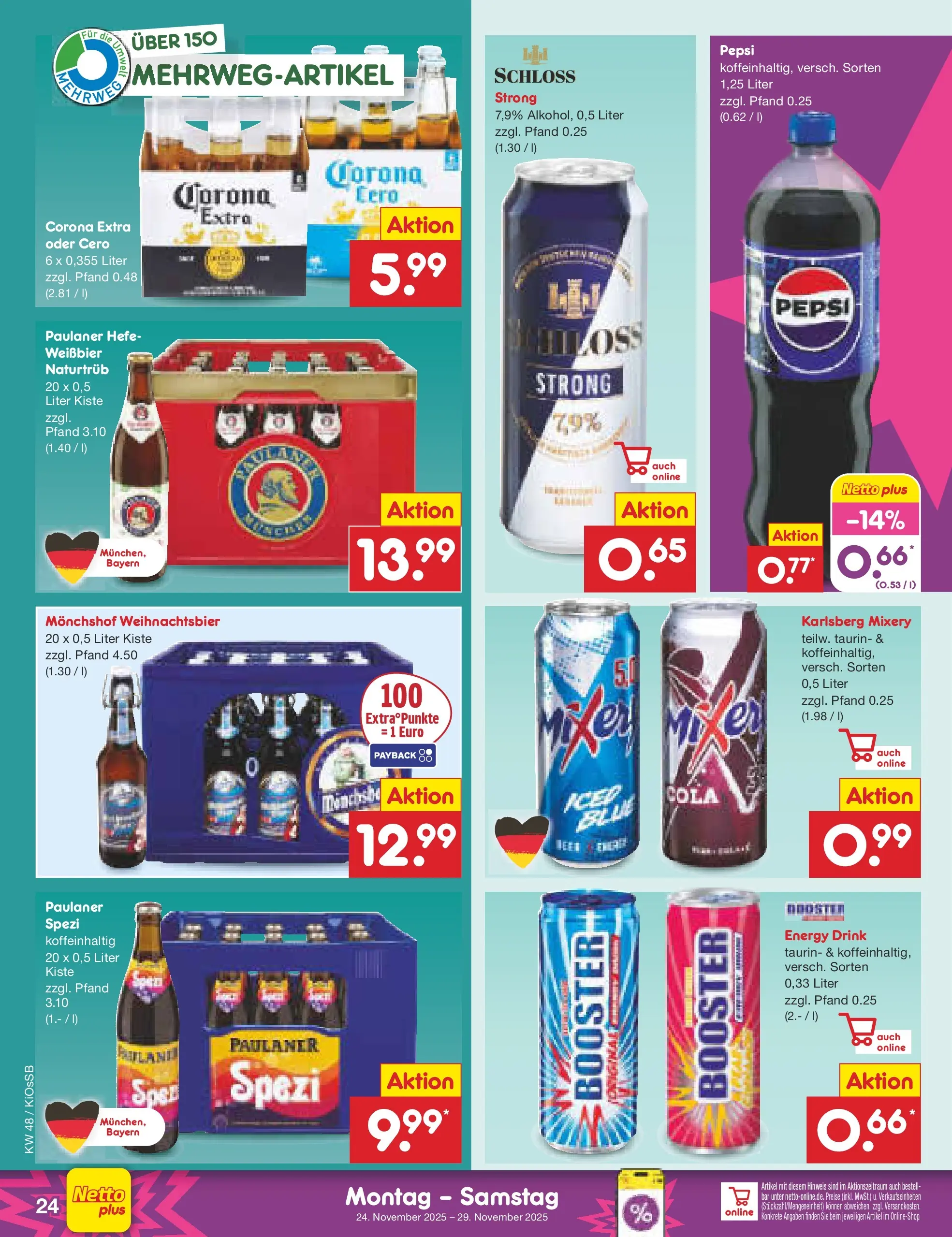 Netto Marken-Discount prospekt Oberhaid	 (ab 24.11.2025) » Angebote | Seite: 30 | Produkte: Monchshof, Paulaner spezi, Pepsi, Mixery