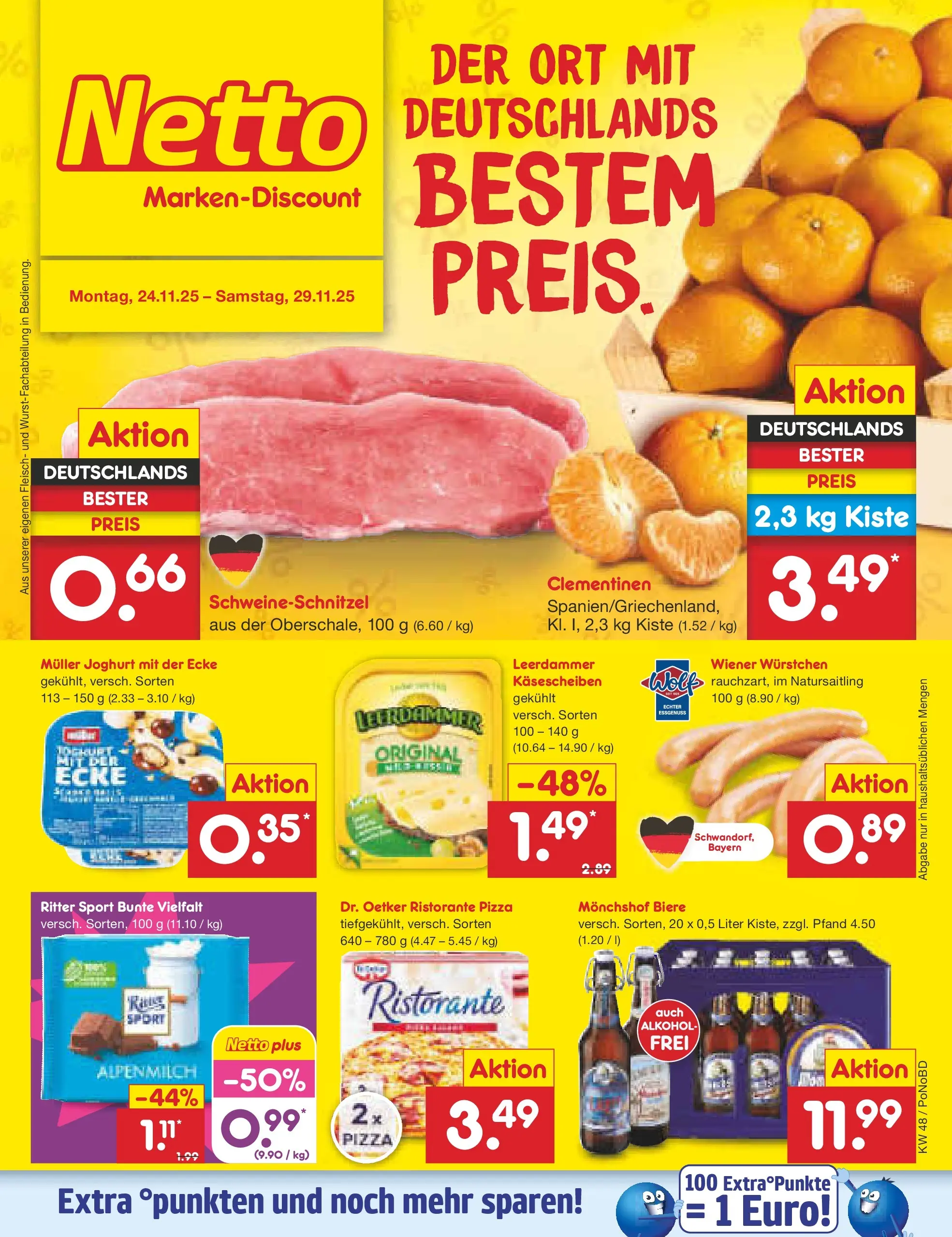 Netto Marken-Discount prospekt Selb	 (ab 24.11.2025) » Angebote | Seite: 1 | Produkte: Wiener wurstchen, Ritter sport, Leerdammer, Pizza