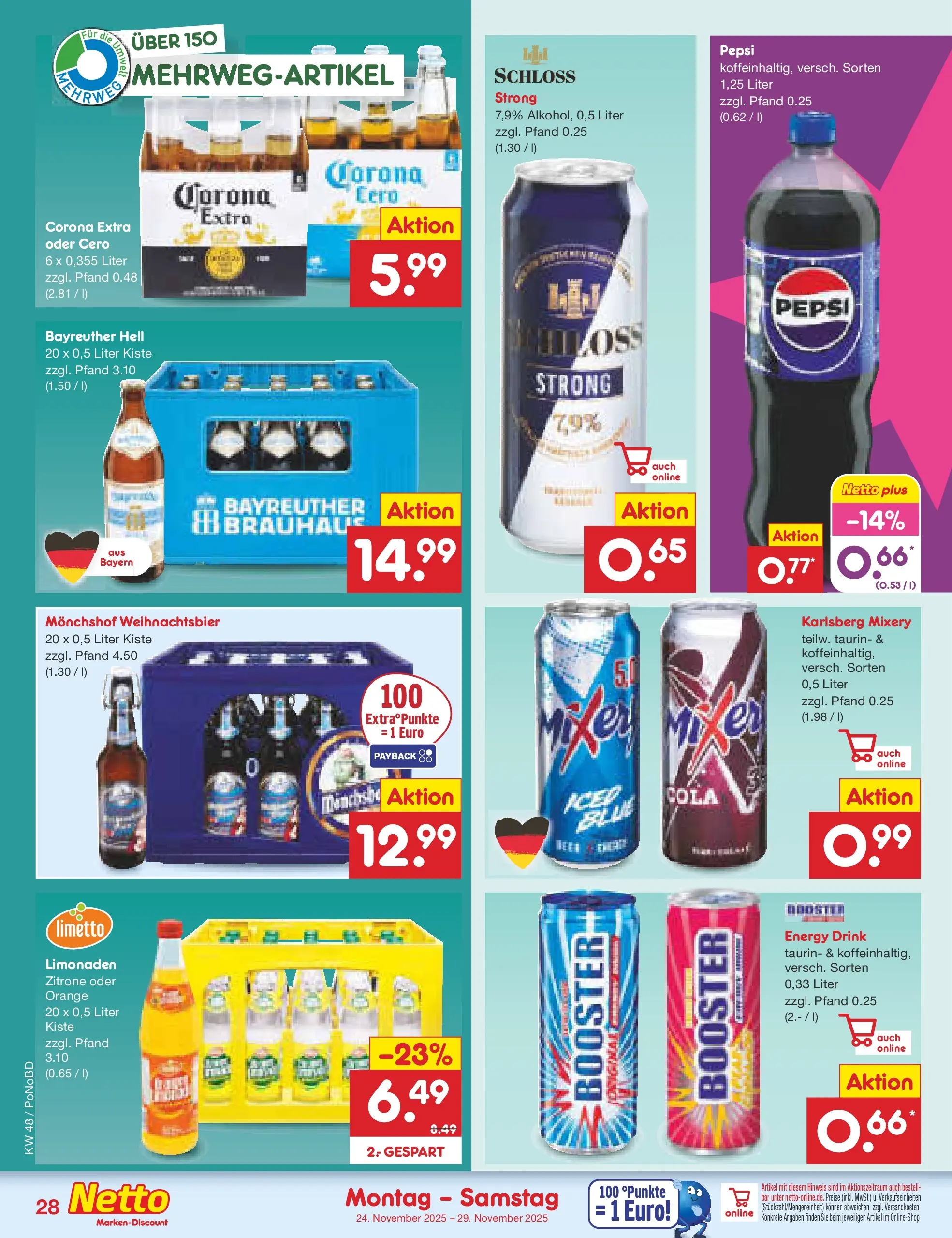 Netto Marken-Discount prospekt Selb	 (ab 24.11.2025) » Angebote | Seite: 34 | Produkte: Cola, Energy, Zitrone, Pepsi