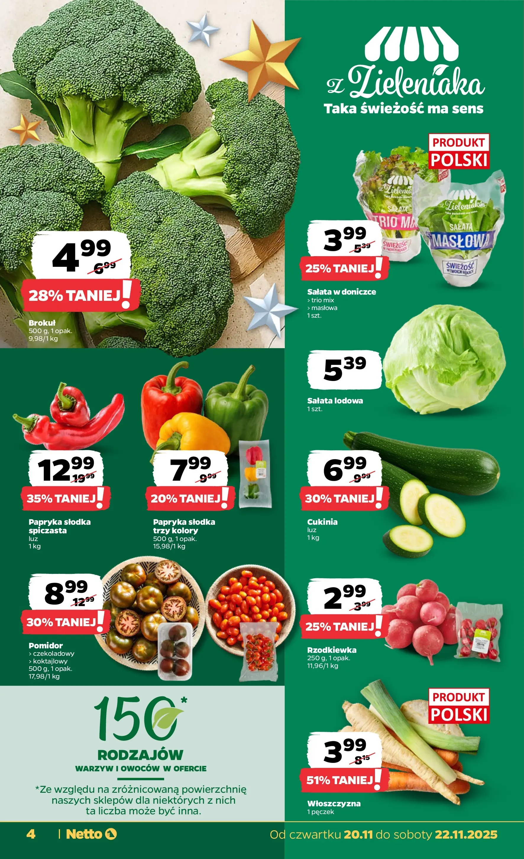 Netto gazetka - Spożywcza od 20.11.2025 - Aktualne promocje | Strona: 4 | Produkty: Brokuł, Papryka, Cukinia