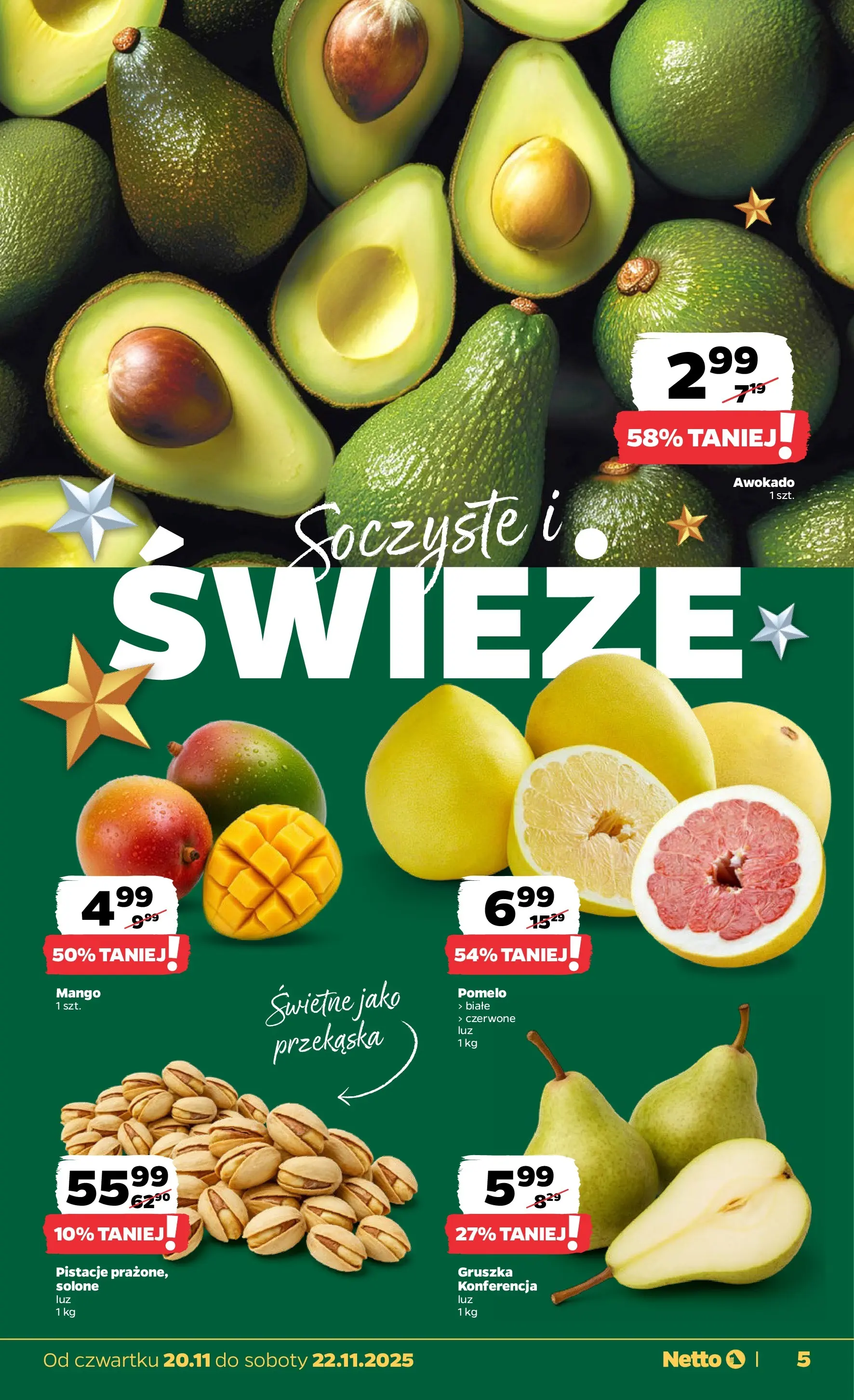 Netto gazetka - Spożywcza od 20.11.2025 - Aktualne promocje | Strona: 5 | Produkty: Mango, Gruszka, Pomelo, Awokado