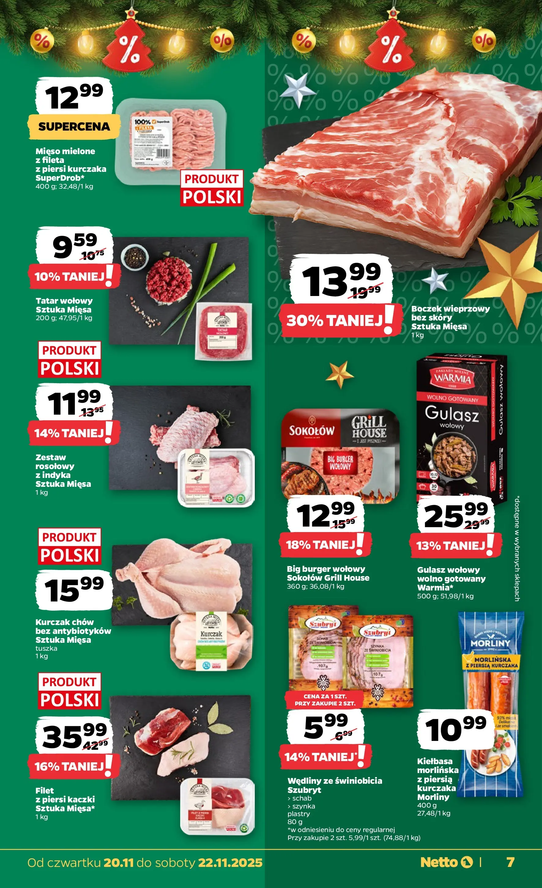 Netto gazetka - Spożywcza od 20.11.2025 - Aktualne promocje | Strona: 7 | Produkty: Piersi, Mięso mielone, Szynka, Tatar