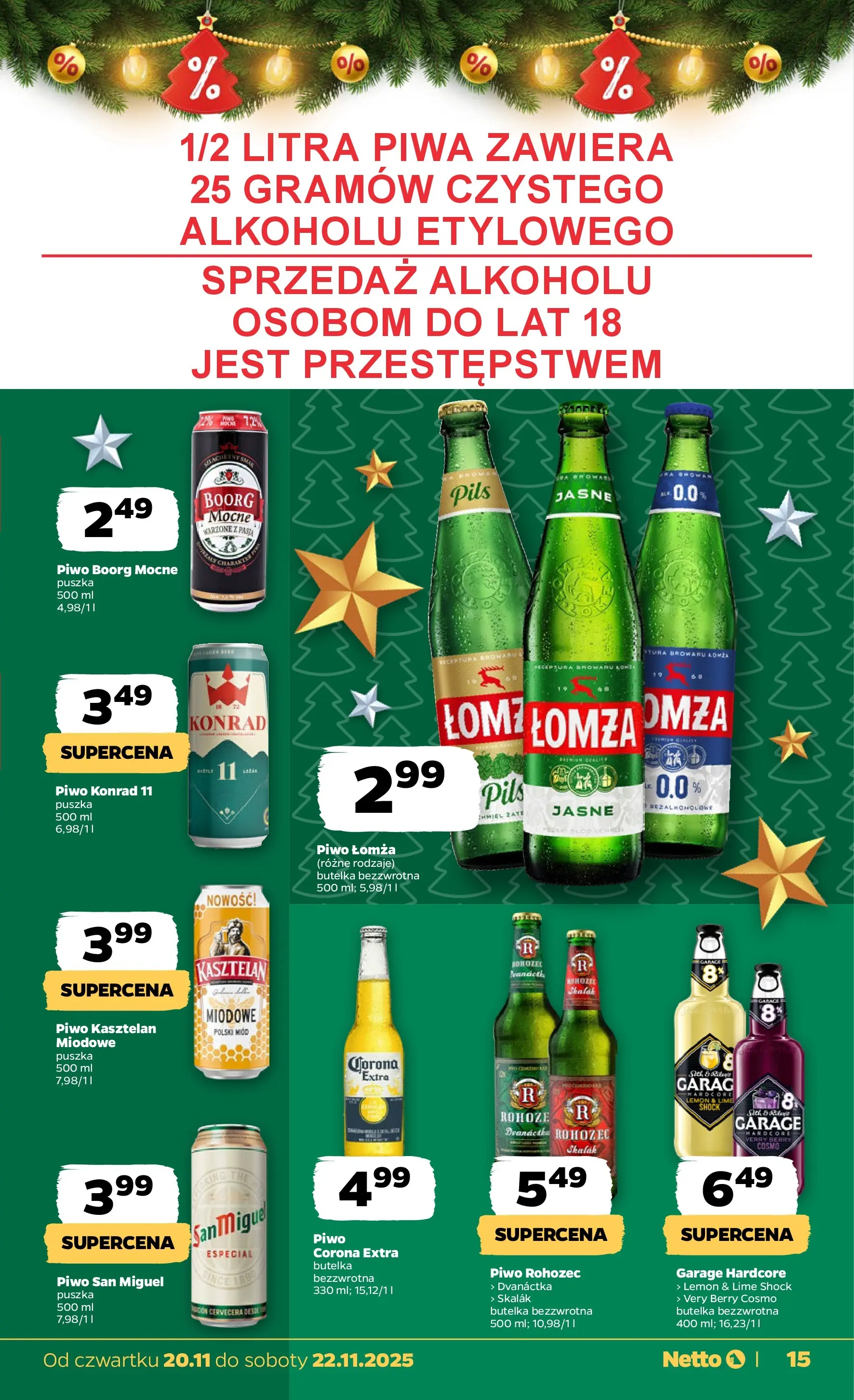 Netto gazetka - Spożywcza od 20.11.2025 - Aktualne promocje | Strona: 15 | Produkty: Miód, Piwo