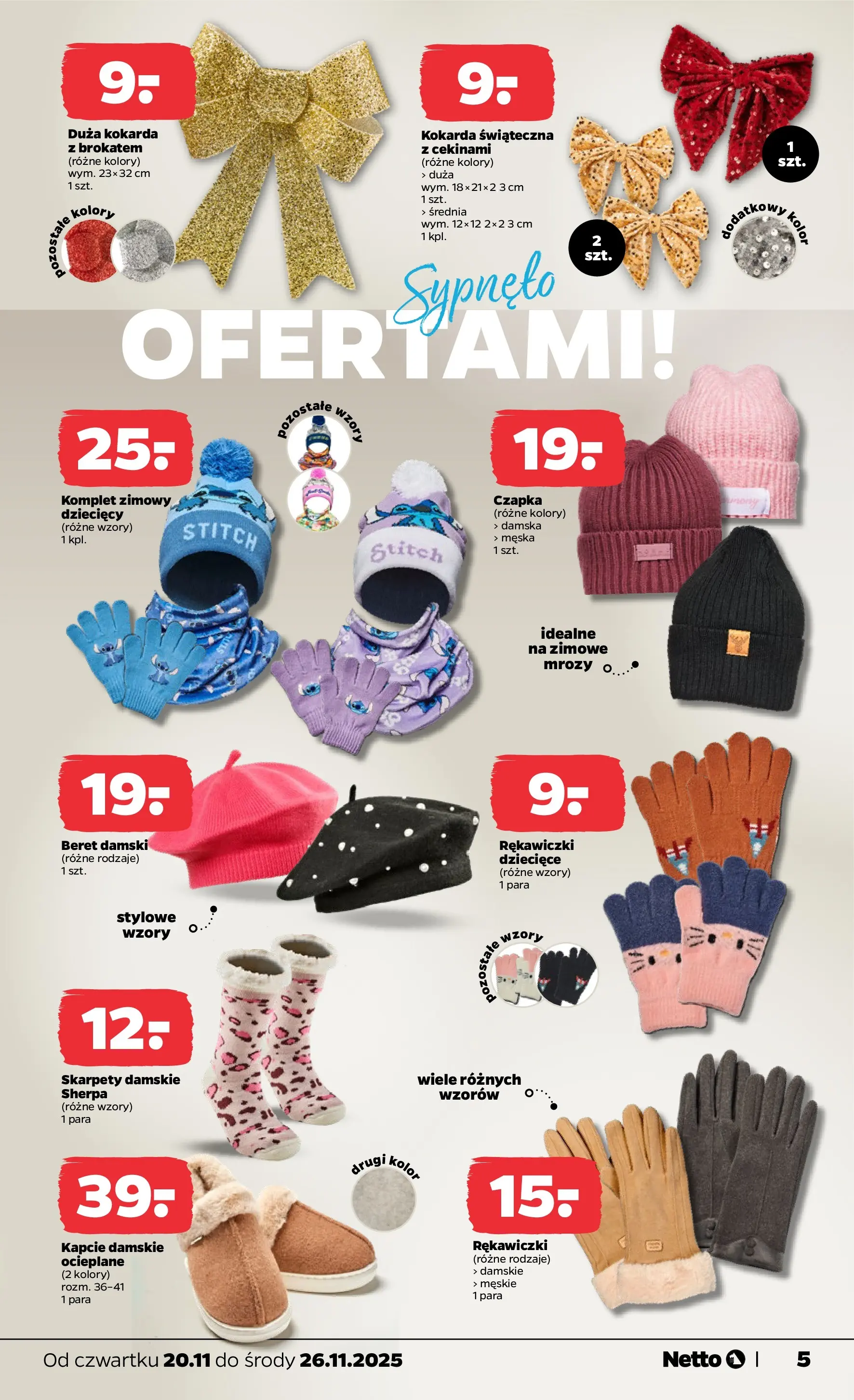 Netto gazetka - Non Food od 20.11.2025 - Aktualne promocje | Strona: 5 | Produkty: Skarpety, Skarpety damskie, Czapka, Rękawiczki