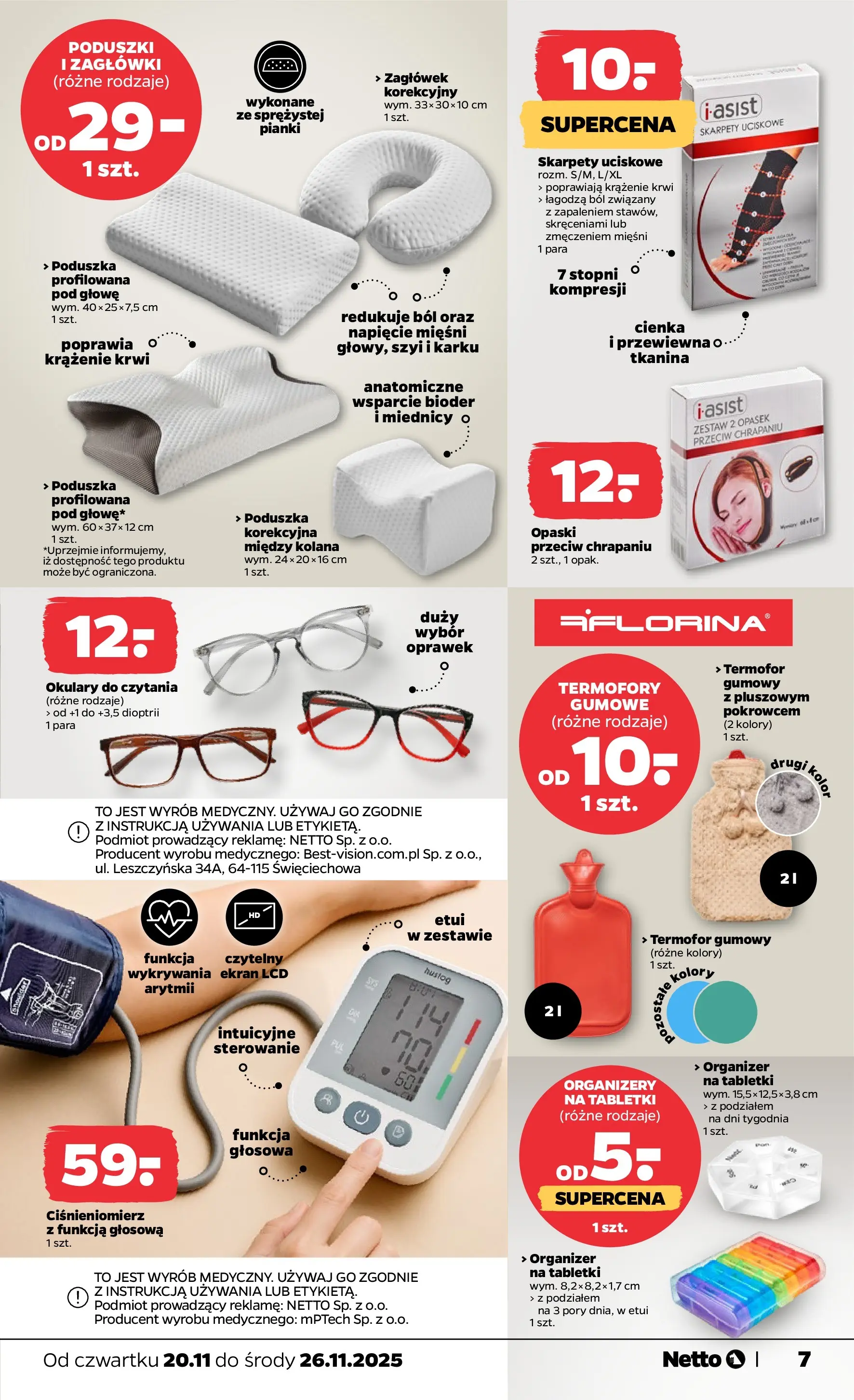 Netto gazetka - Non Food od 20.11.2025 - Aktualne promocje | Strona: 7 | Produkty: Skarpety, Okulary, Ciśnieniomierz, Poduszka