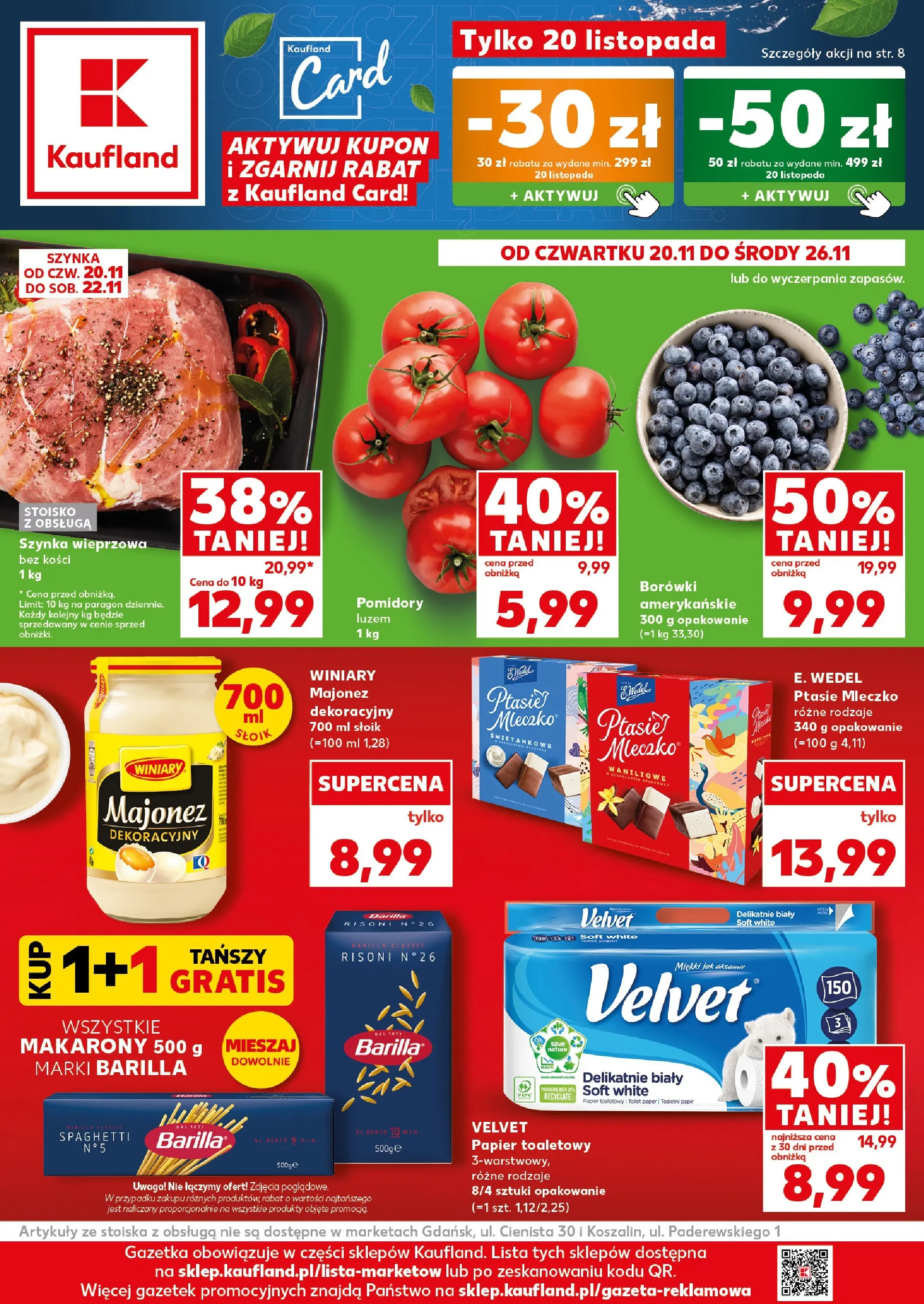 Kaufland gazetka od 20.11.2025 - od jutra PDF | Strona: 1 | Produkty: Papier toaletowy, Szynka, Makarony, Majonez
