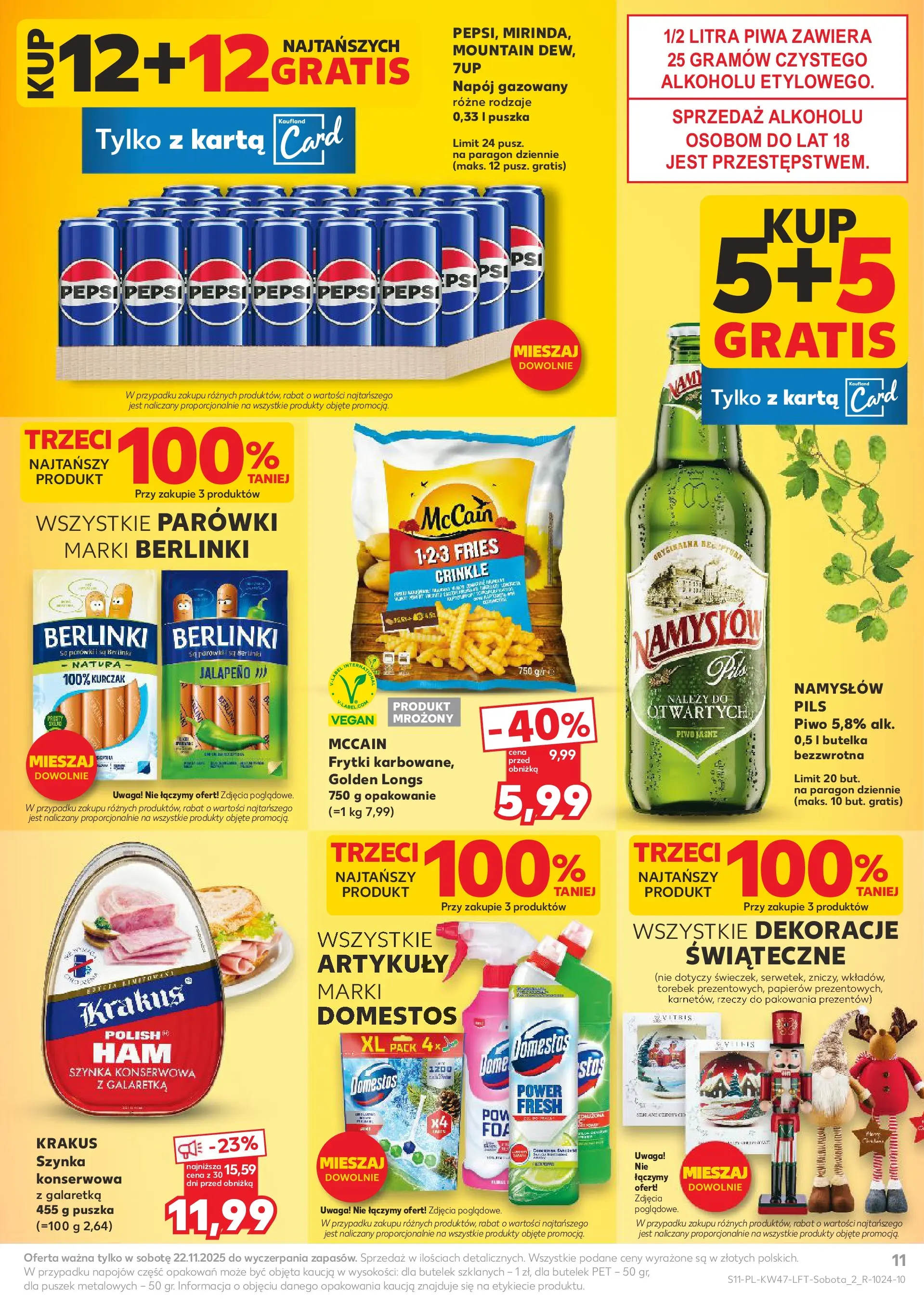 Kaufland gazetka od 20.11.2025 - od jutra PDF | Strona: 11 | Produkty: Karta, Kurczak, Pepsi, Parówki