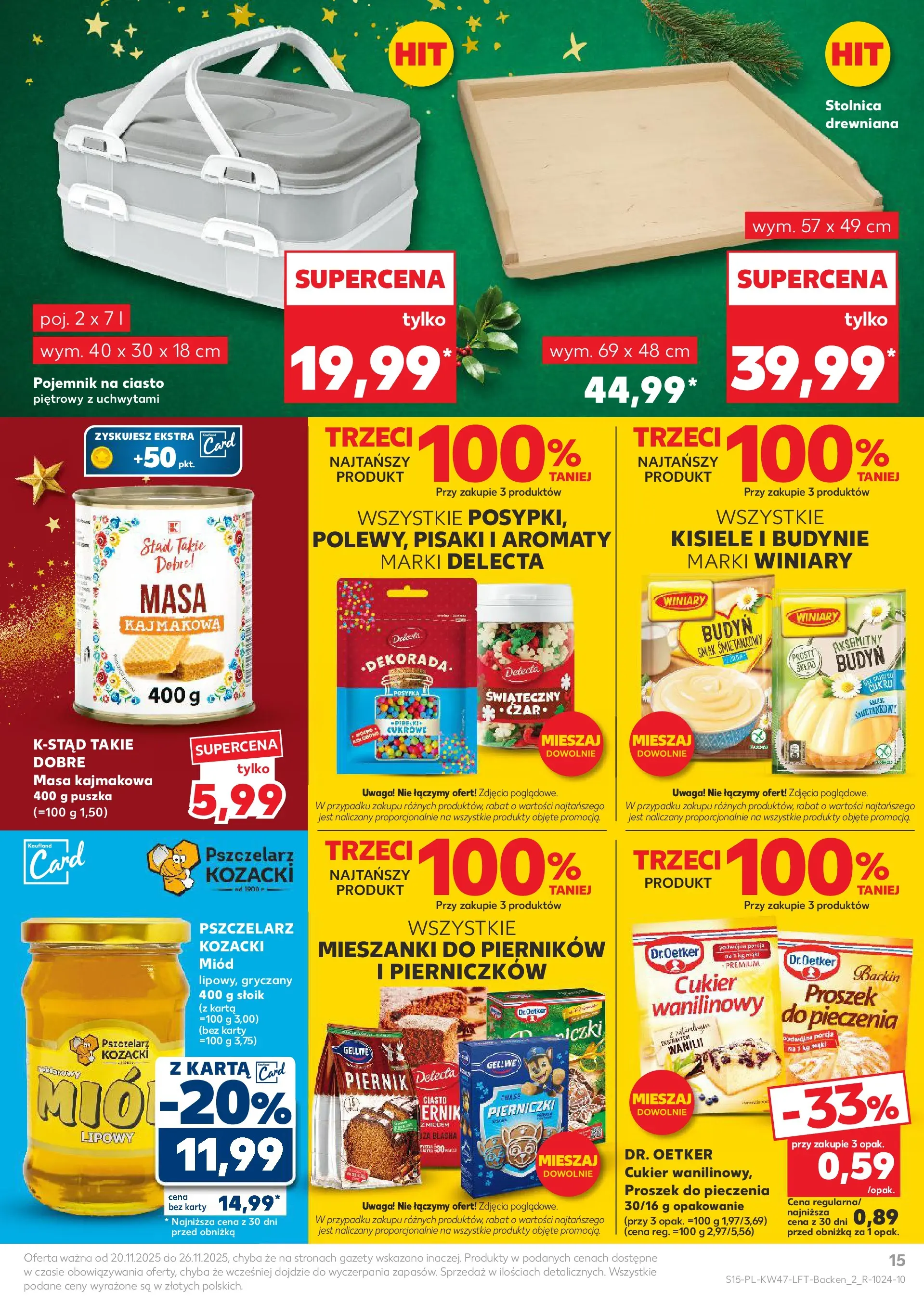 Kaufland gazetka od 20.11.2025 - od jutra PDF | Strona: 15 | Produkty: Pojemnik na ciasto, Miód, Ciasto, Piernik