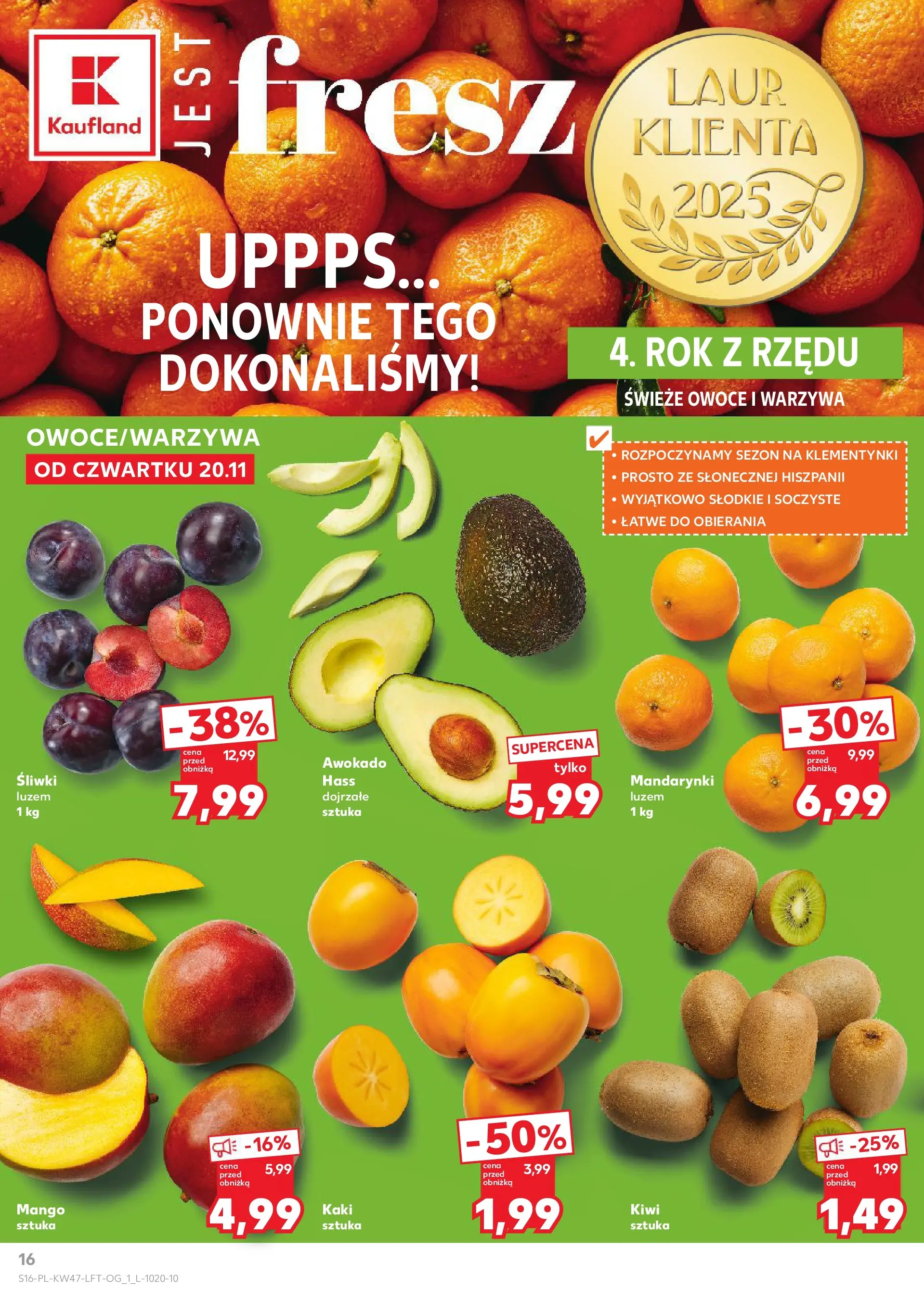 Kaufland gazetka od 20.11.2025 - od jutra PDF | Strona: 16 | Produkty: Kaki, Śliwki, Warzywa, Owoce