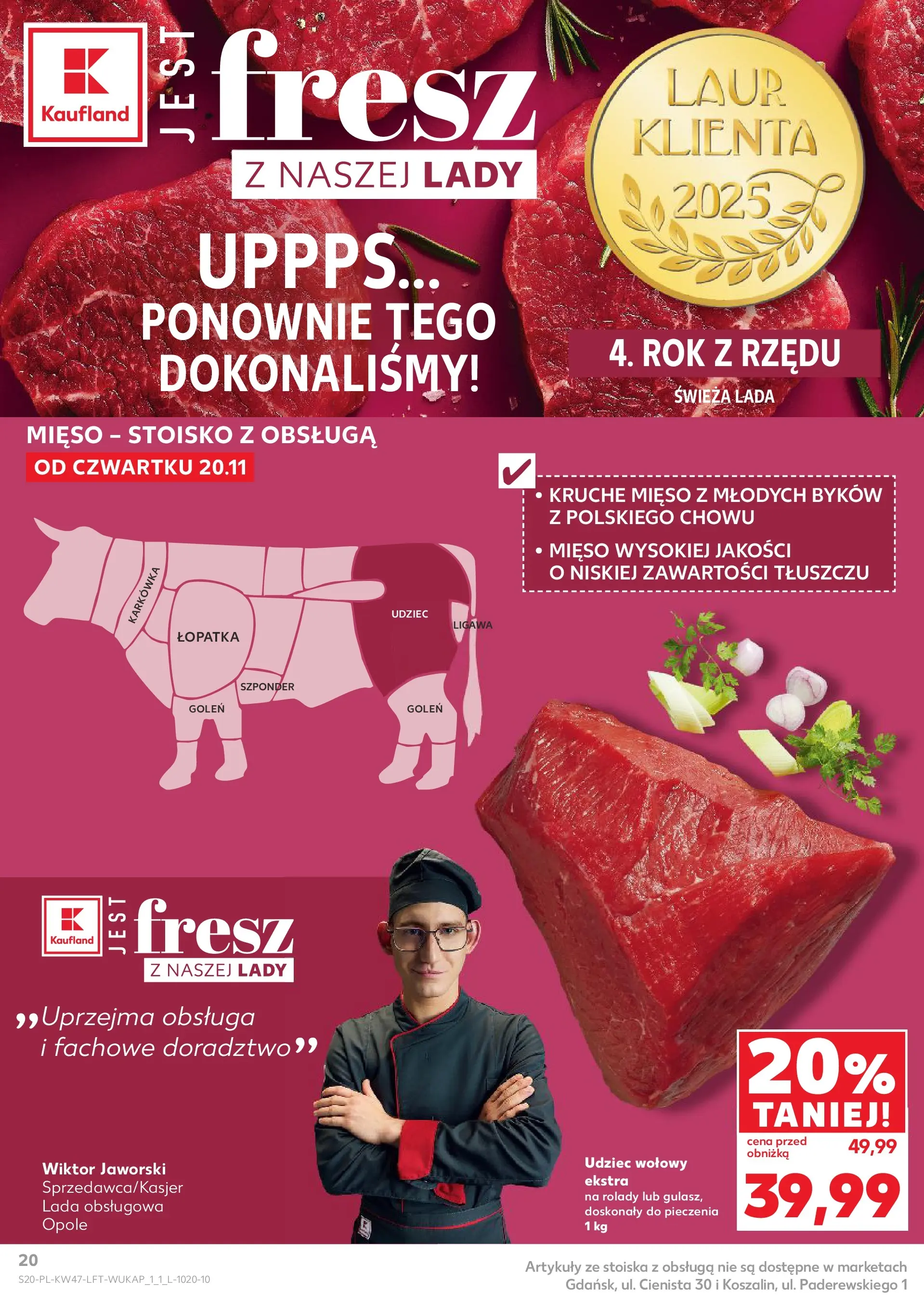 Kaufland gazetka od 20.11.2025 - od jutra PDF | Strona: 20 | Produkty: Karkówka, Mięso