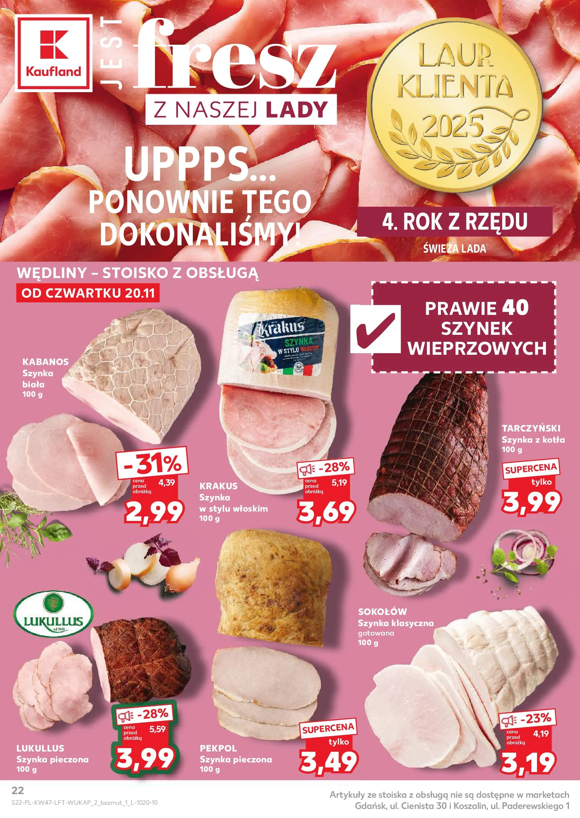 Kaufland gazetka od 20.11.2025 - od jutra PDF | Strona: 22 | Produkty: Szynka, Wędliny