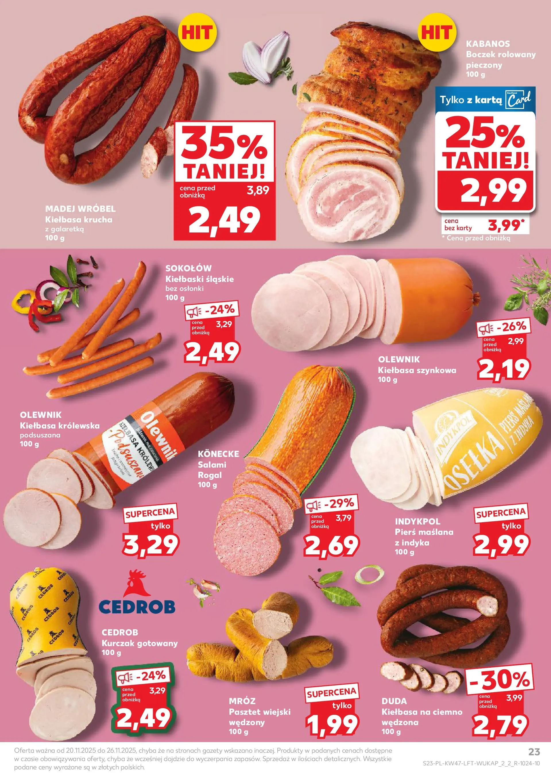 Kaufland gazetka od 20.11.2025 - od jutra PDF | Strona: 23 | Produkty: Kiełbasa, Karta, Kurczak, Kiełbaski