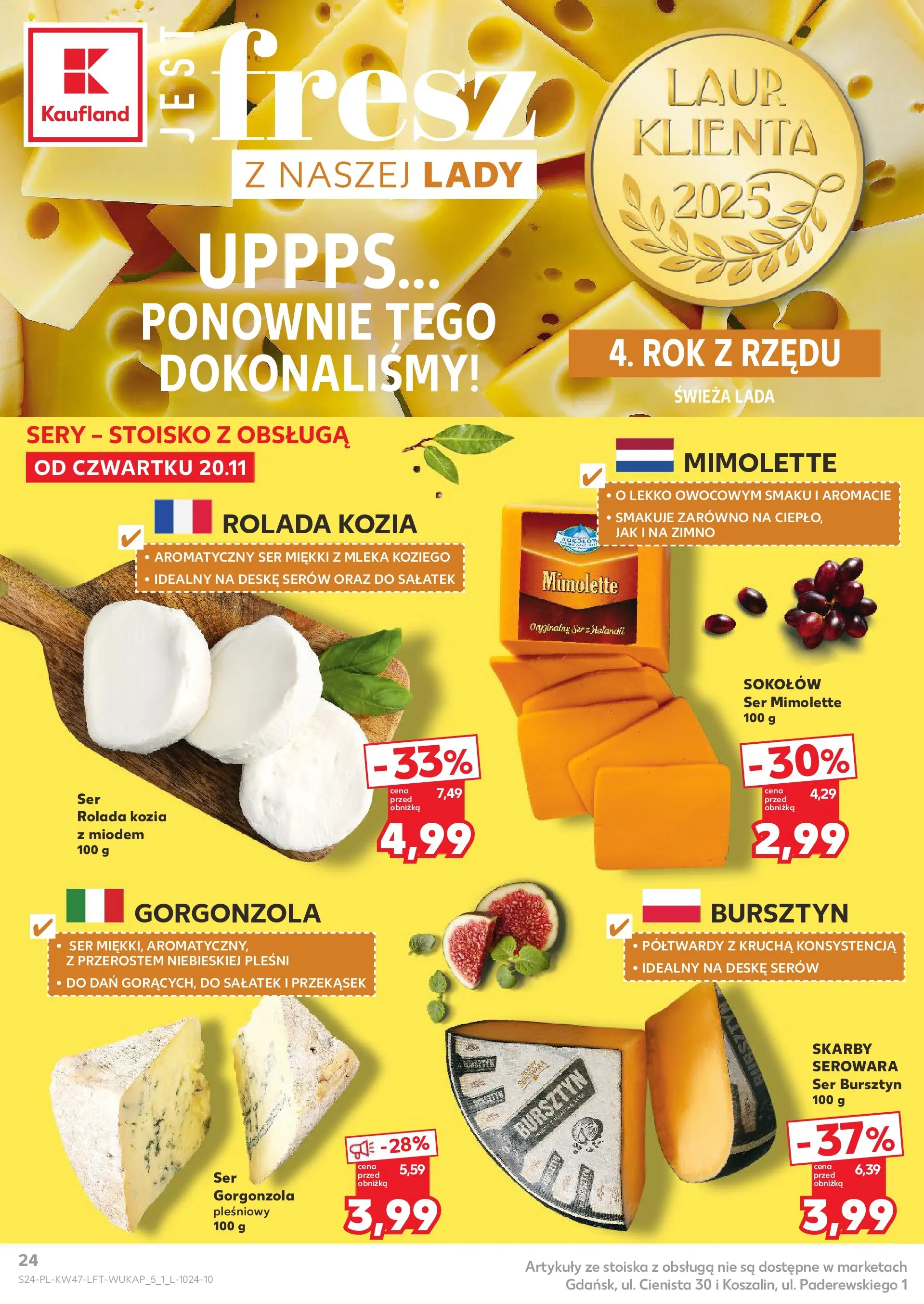 Kaufland gazetka od 20.11.2025 - od jutra PDF | Strona: 24 | Produkty: Ser mimolette, Rolada, Ser, Gorgonzola