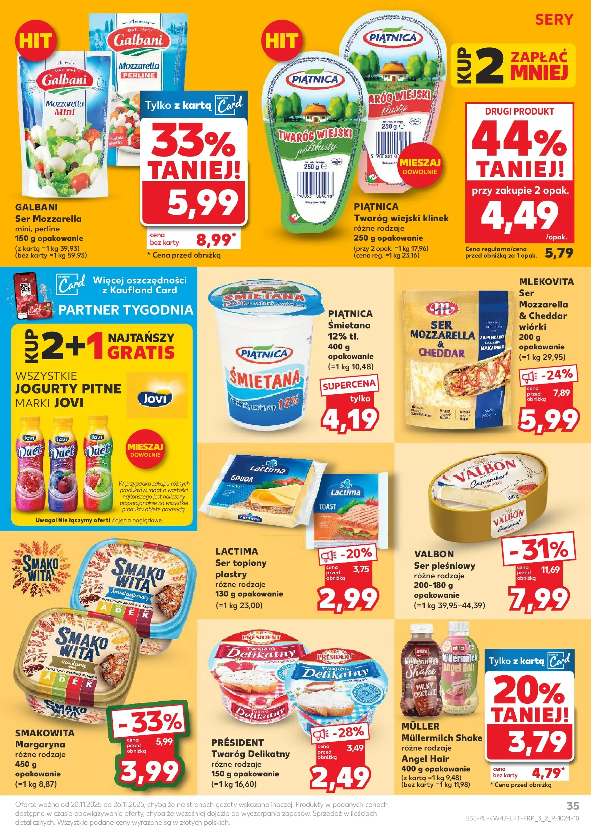 Kaufland gazetka od 20.11.2025 - od jutra PDF | Strona: 35 | Produkty: Karta, Ser topiony, Jogurty pitne, Cheddar