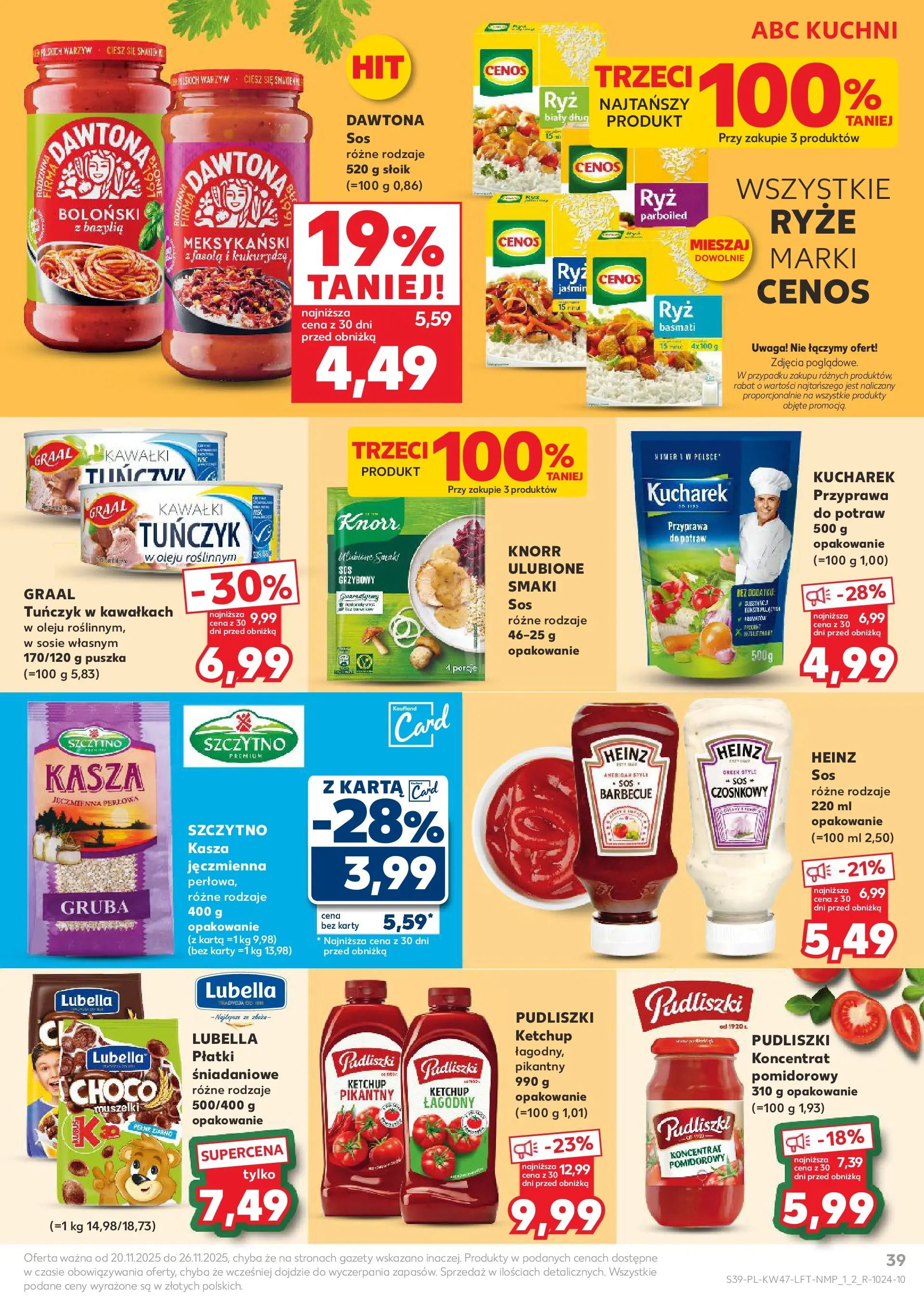 Kaufland gazetka od 20.11.2025 - od jutra PDF | Strona: 39 | Produkty: Kasza, Kukurydza, Tuńczyk, Płatki