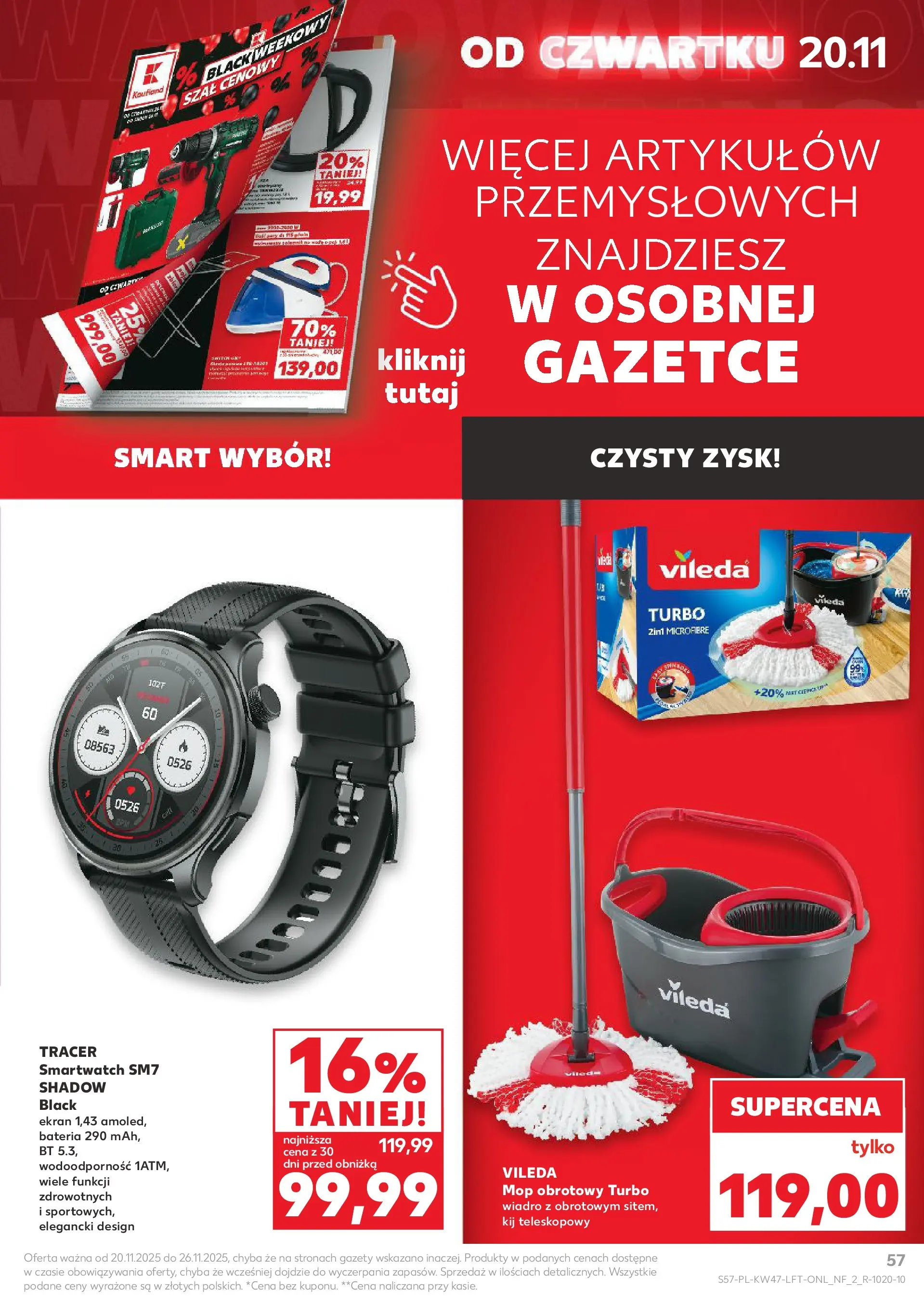 Kaufland gazetka od 20.11.2025 - od jutra PDF | Strona: 57 | Produkty: Szal, Smartwatch, Mop obrotowy, Vileda