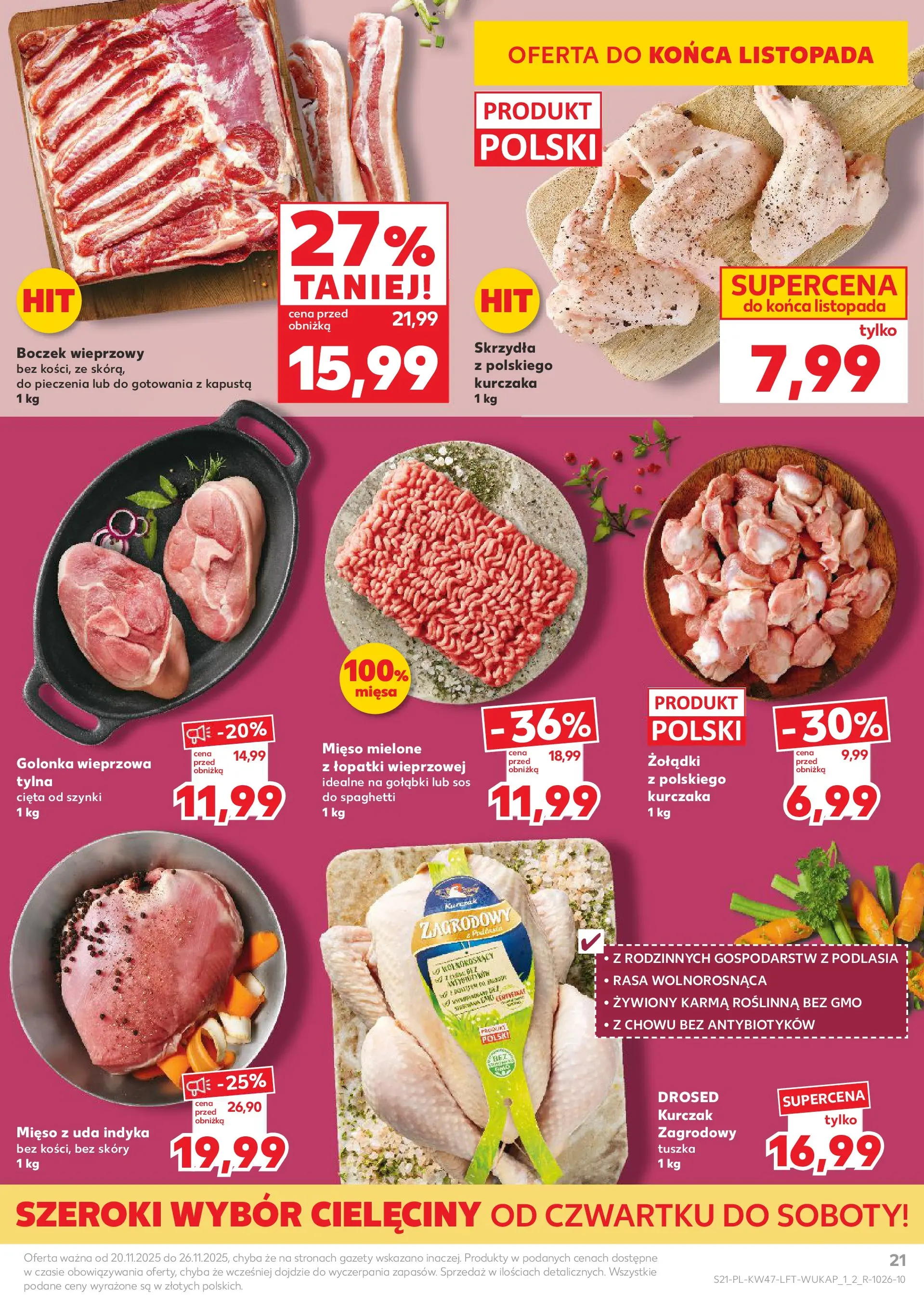 Kaufland - Kaufland food ważne do 26.11 (19.11.2025) - od jutra | Strona: 21 | Produkty: Boczek wieprzowy, Golonka wieprzowa, Mięso mielone, Boczek Kaufland - Kaufland food ważne do 26.11 od 19.11.2025 - od jutra PDF | Strona: 21 | Produkty: Boczek wieprzowy, Golonka wieprzowa, Mięso mielone, Boczek