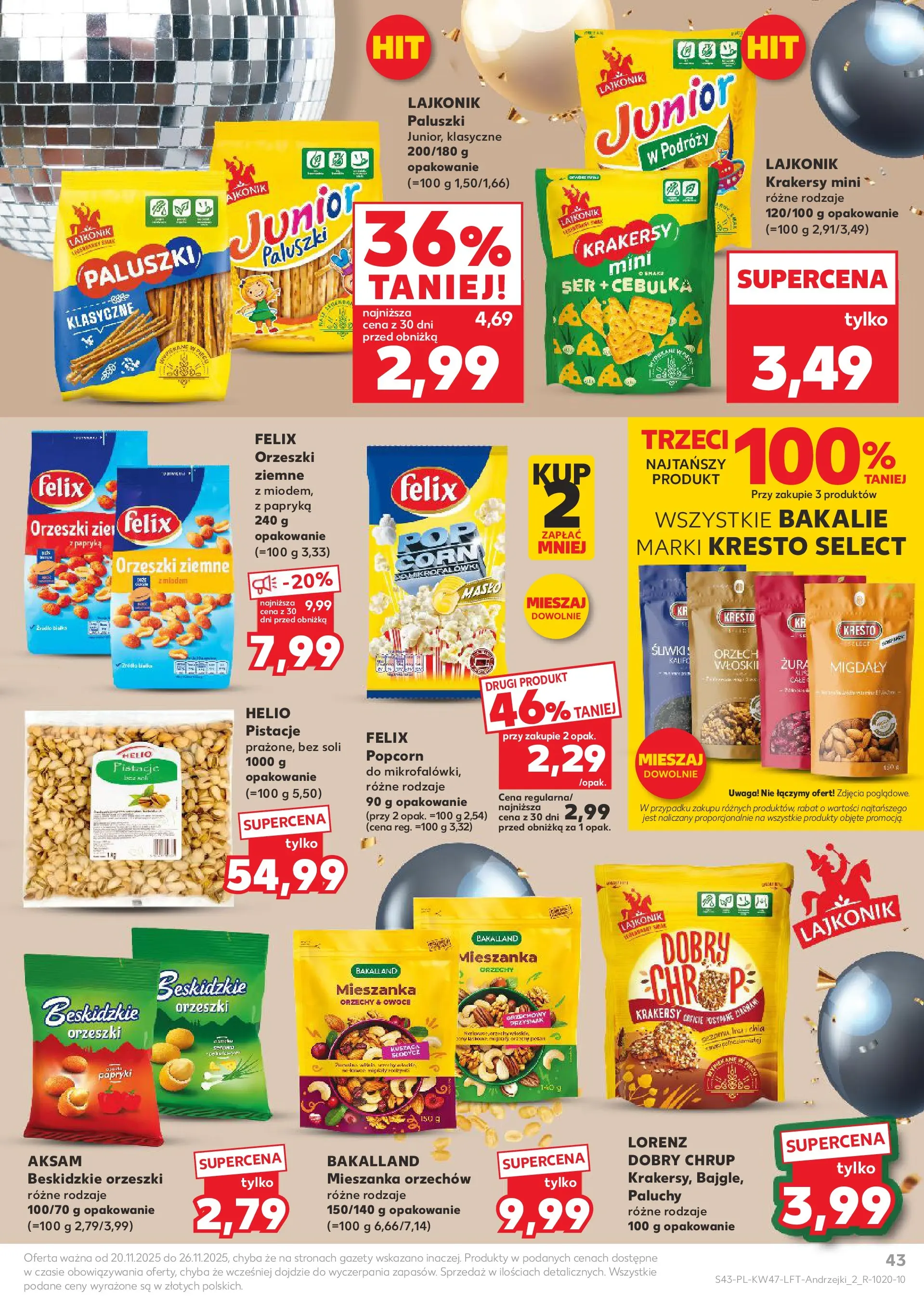Kaufland - Kaufland food ważne do 26.11 (19.11.2025) - od jutra | Strona: 43 | Produkty: Paluszki, Krakersy, Masło, Popcorn Kaufland - Kaufland food ważne do 26.11 od 19.11.2025 - od jutra PDF | Strona: 43 | Produkty: Paluszki, Krakersy, Masło, Popcorn