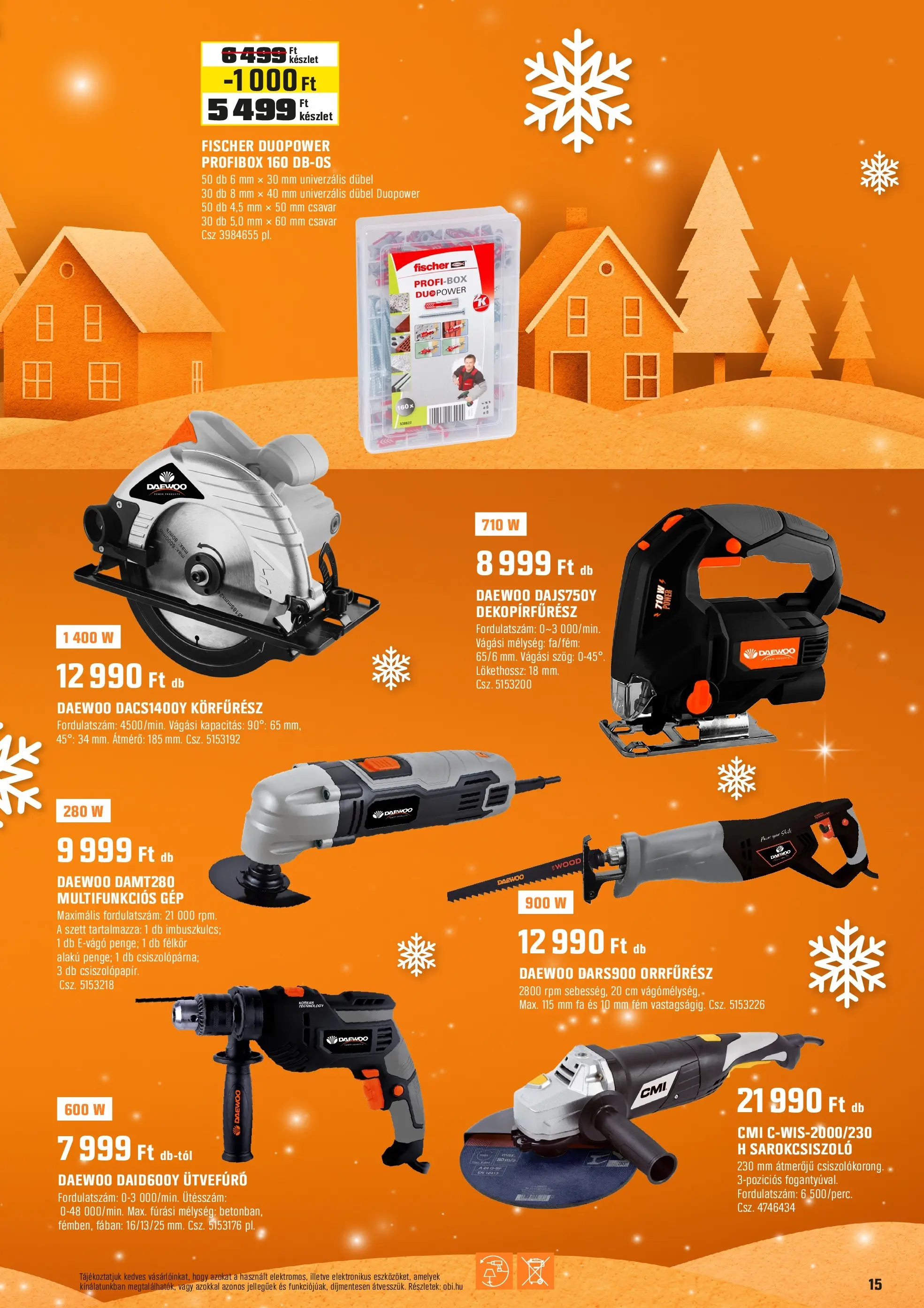 OBI - OBI újság érvényessége 2025.11.23-ig - 2025.11.21. -tól/töl > akció, lapozható szórólap 🛍️ | Oldal: 15 | Termékek: Körfűrész, Sarokcsiszoló, Dekopírfűrész, Csavar
